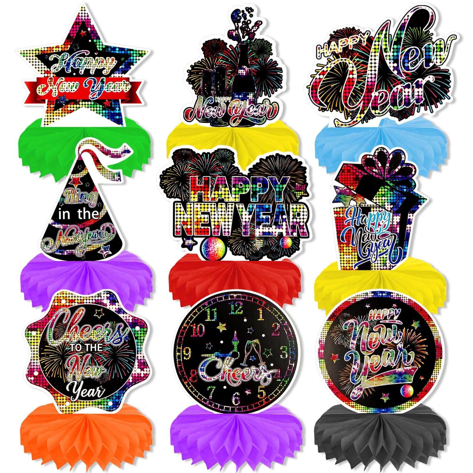 howaf-silvester-deko-2026-bienenwabe-tischdeko-bunt-9-st-ck image 1