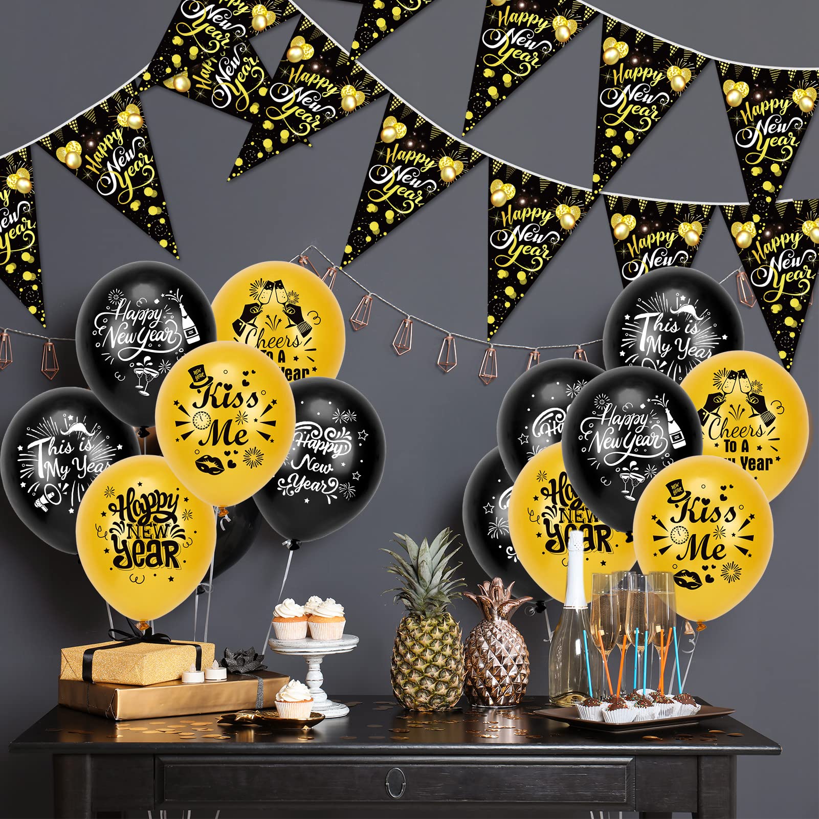 howaf-happy-new-year-girlande-schwarz-gold-16-fahnen image 7