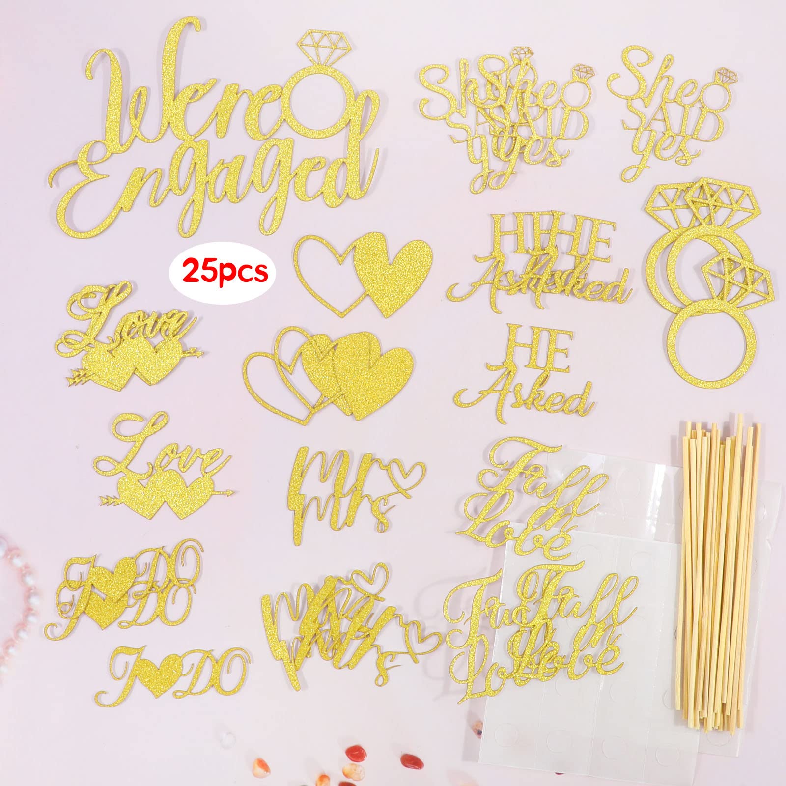 howaf-we-re-engaged-cake-topper-gold-25-st-ck-tortendeko image 7