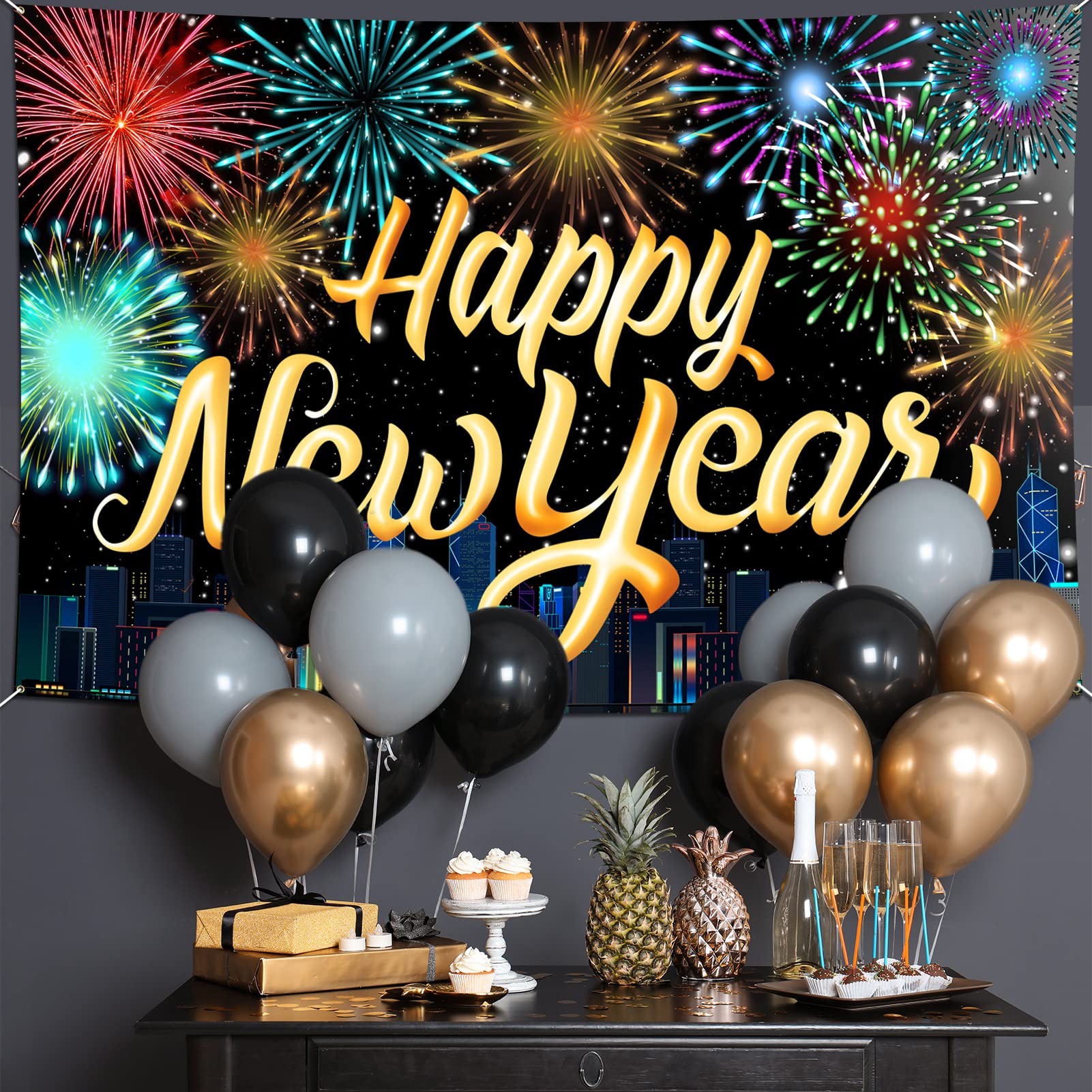 howaf-happy-new-year-banner-stoff-185x110cm-silvester-deko-2027 image 5