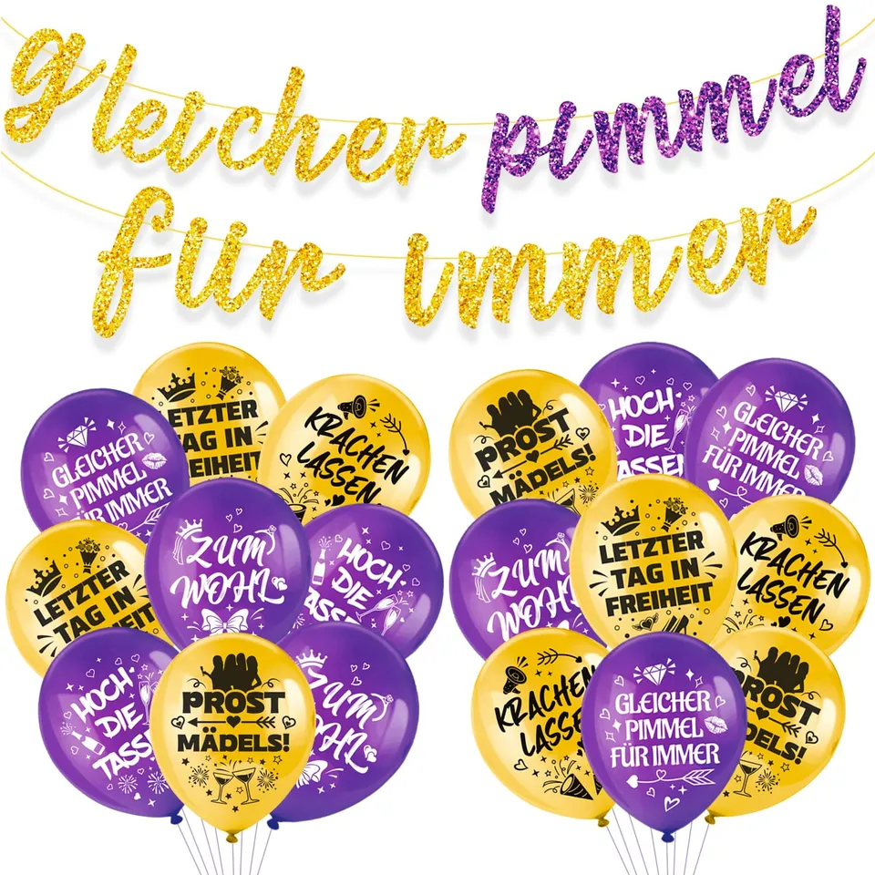 howaf-jga-deko-frauen-set-banner-18-ballons-lila-gold image 1