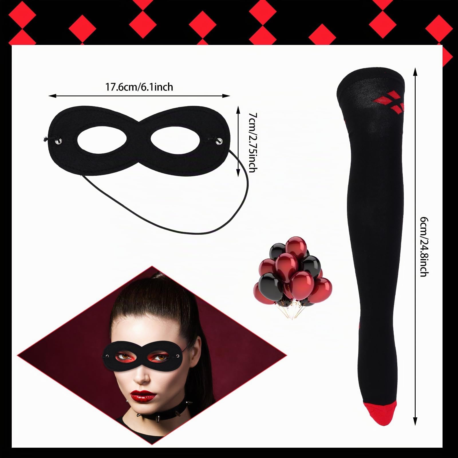 howaf-photo-booth-props-clown-kost-m-damen-schwarz-rot image 3