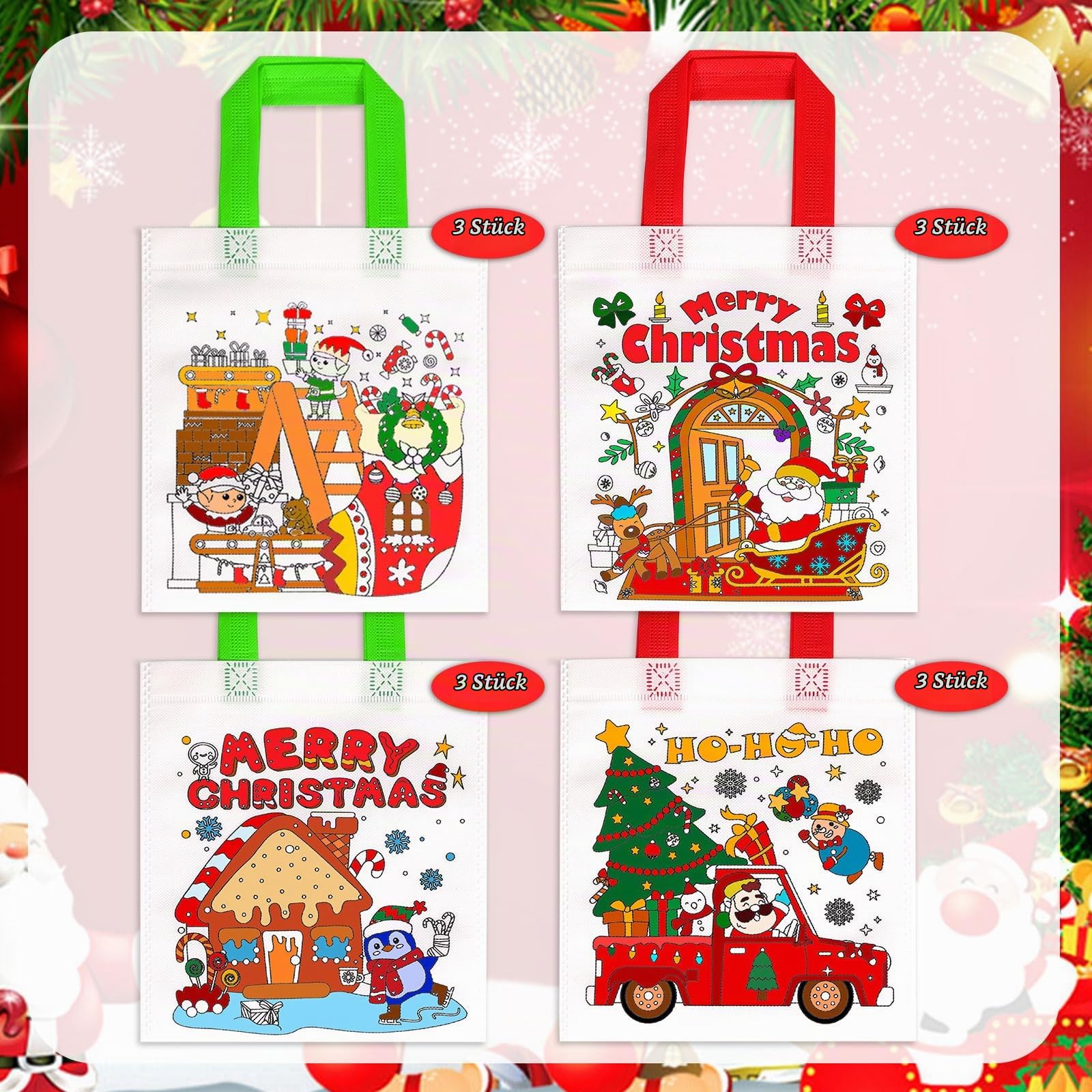 howaf-stoffbeutel-weihnachten-zum-bemalen-12er-set-mit-buntstiften image 2