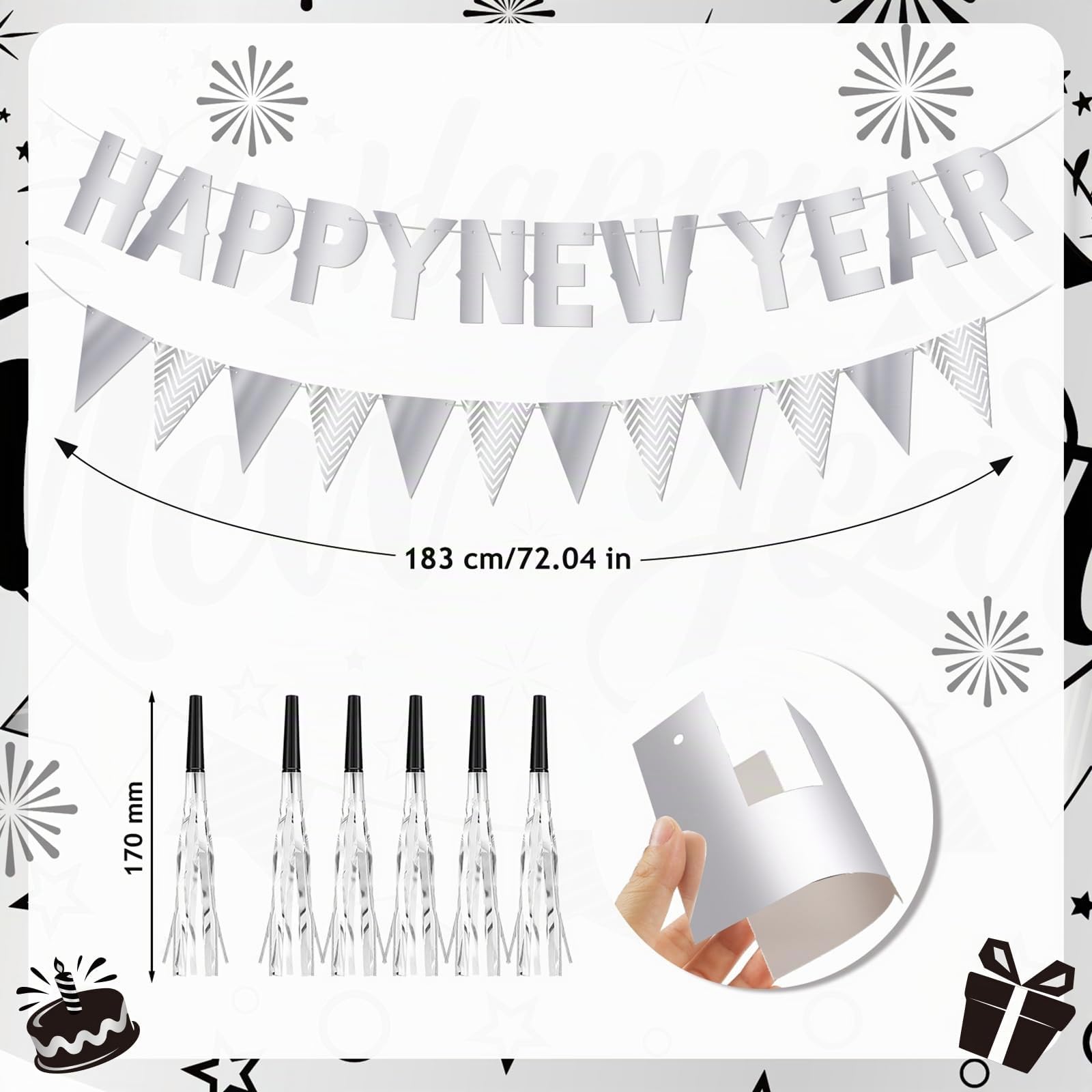 howaf-silvester-deko-2027-set-silber-happy-new-year-banner-ballons image 2