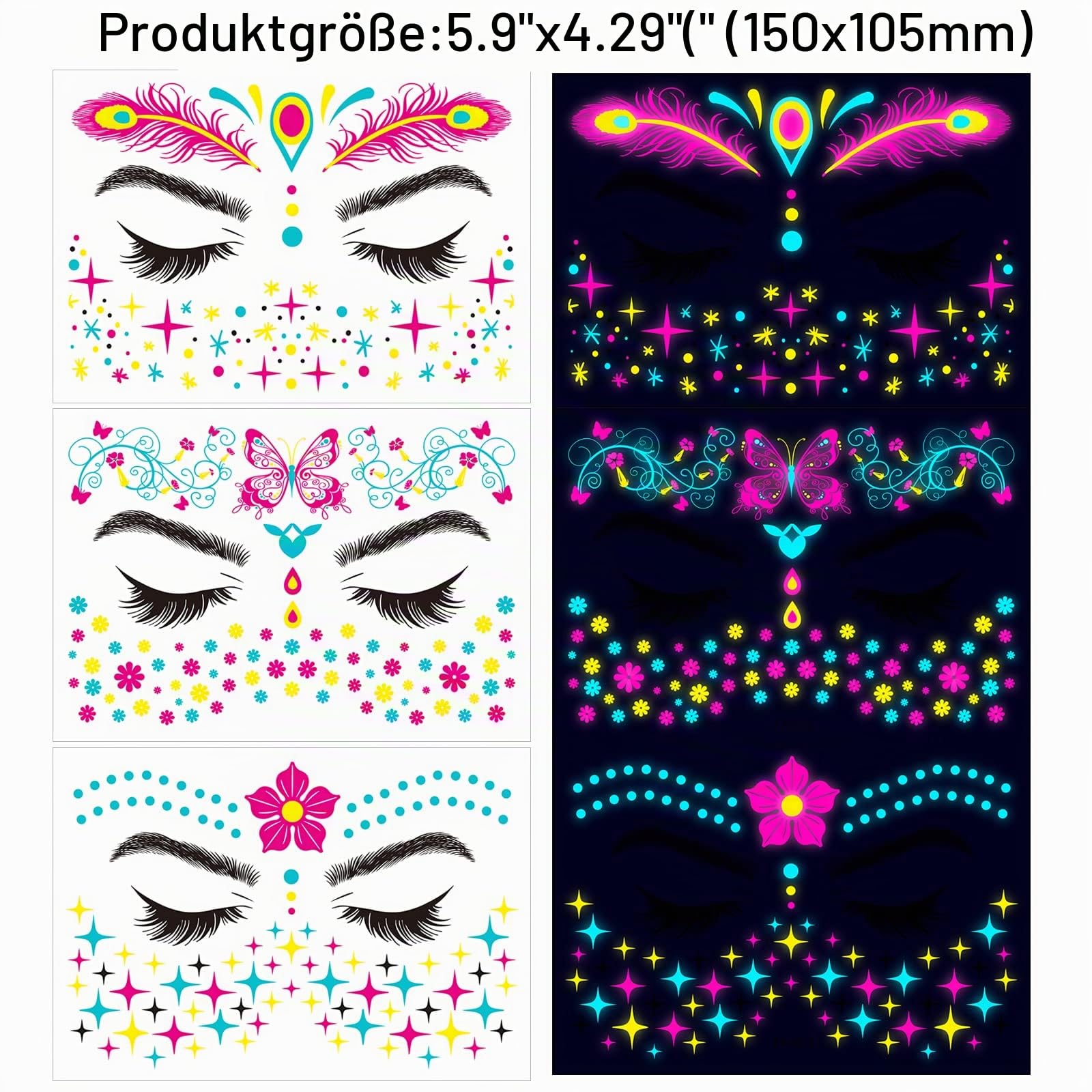 howaf-neon-tattoos-uv-schwarzlicht-8er-set-gesicht-schminke image 3