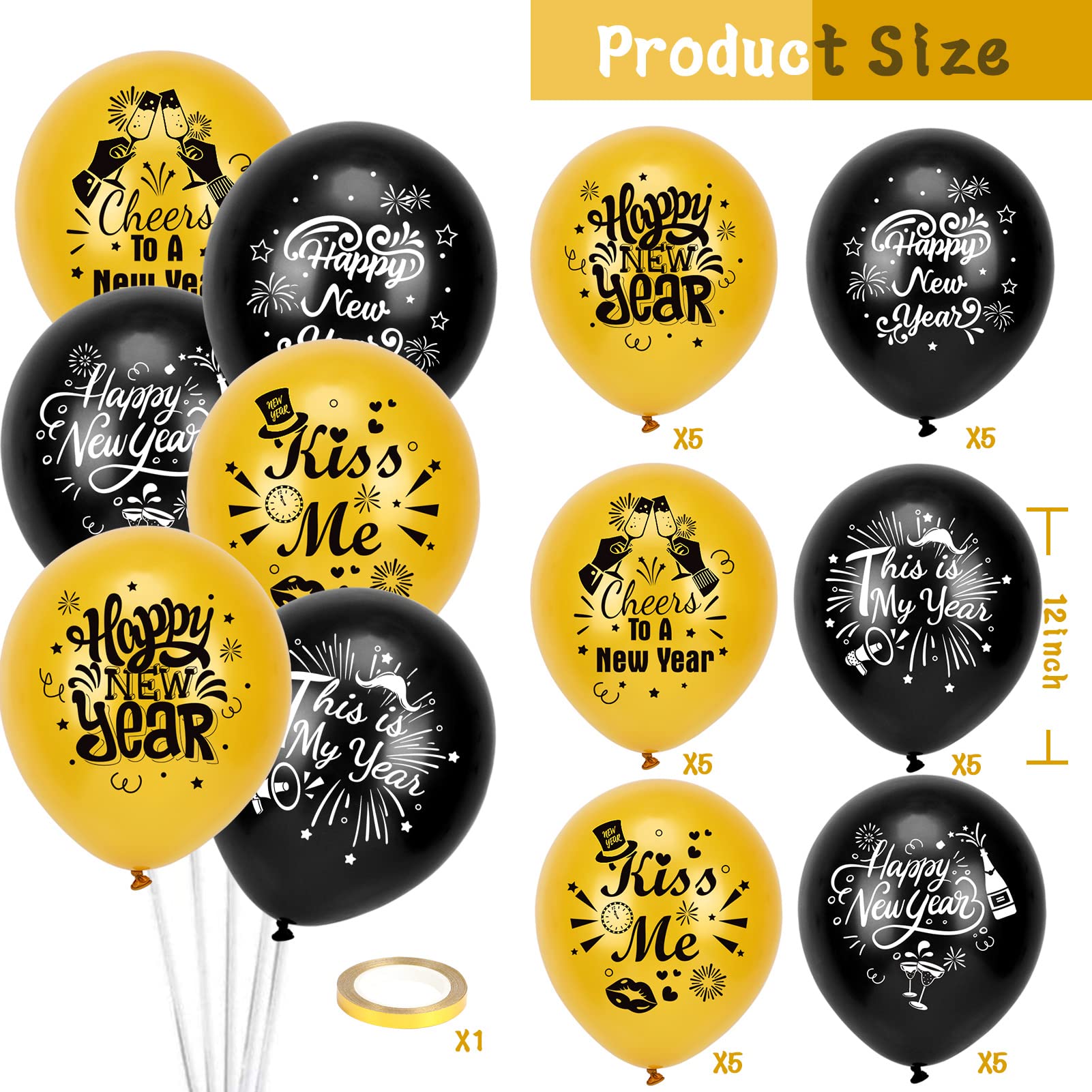 howaf-silvester-deko-2027-ballons-set-schwarz-gold-42-teilig image 2