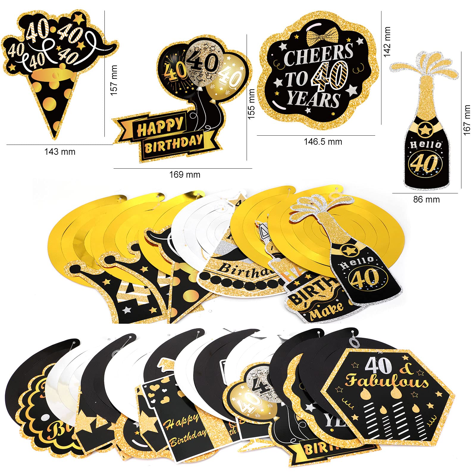 howaf-40-geburtstag-h-ngedeko-deckenh-nger-30-st-ck-schwarz-gold image 3