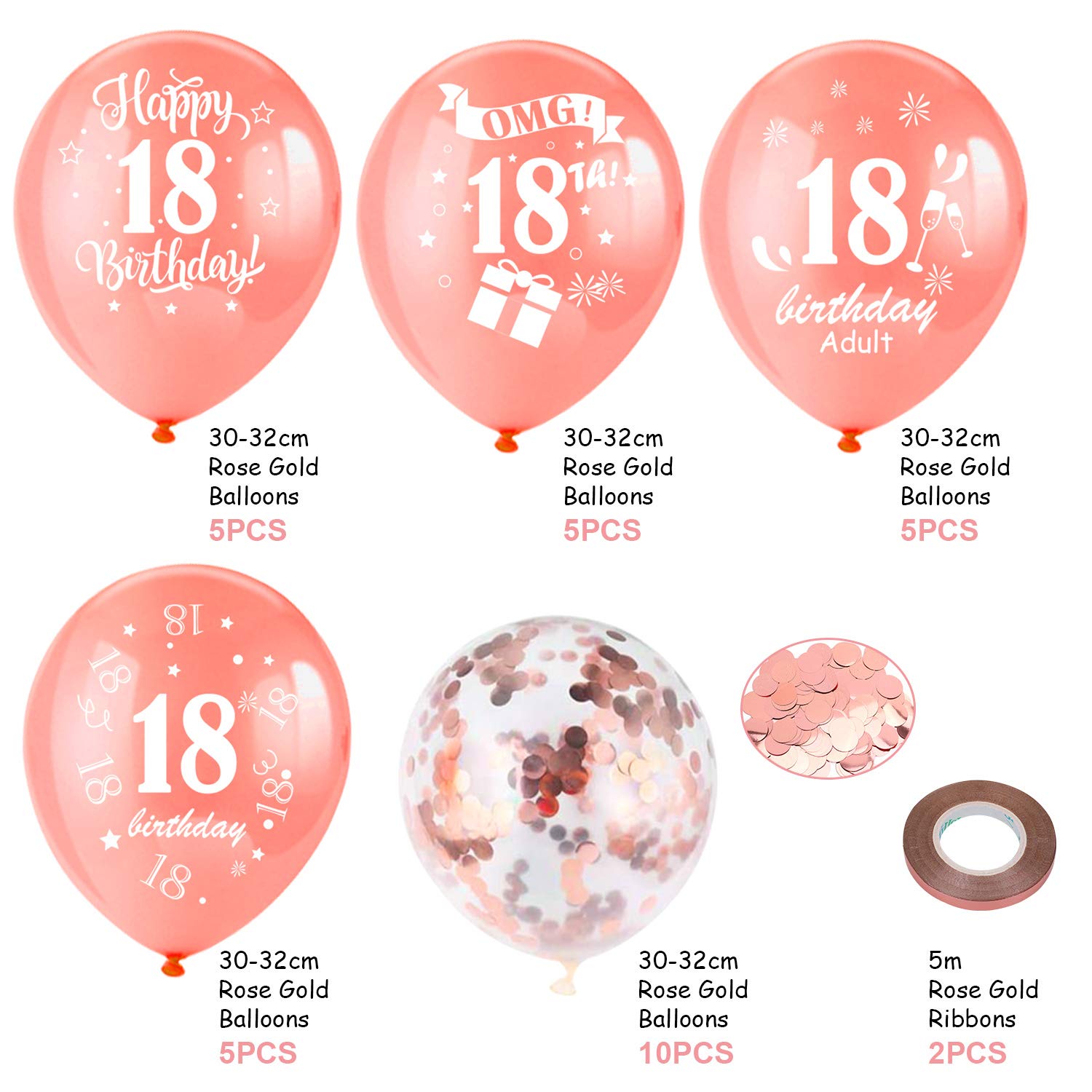howaf-18-geburtstag-luftballons-set-30-tlg-rosegold-12-zoll image 3