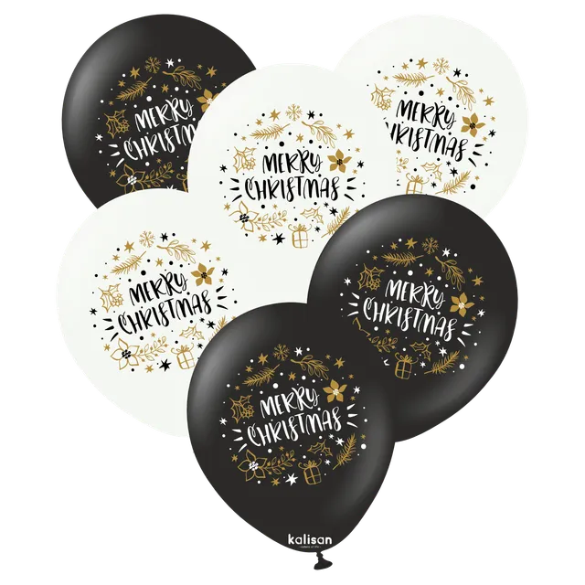 kalisan-merry-christmas-luftballons-wei-schwarz-gold-12-zoll-25-st-ck image 1