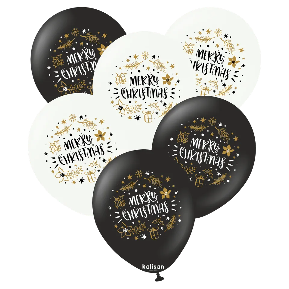 kalisan-merry-christmas-luftballons-wei-schwarz-gold-12-zoll-25-st-ck image 1
