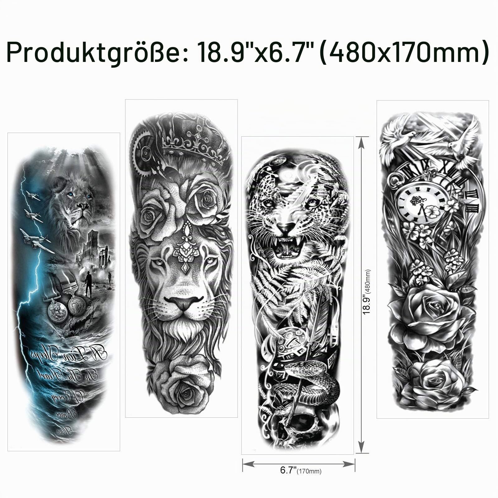 howaf-tempor-re-tattoos-full-arm-11-bl-tter-schwarz-wasserdicht image 4