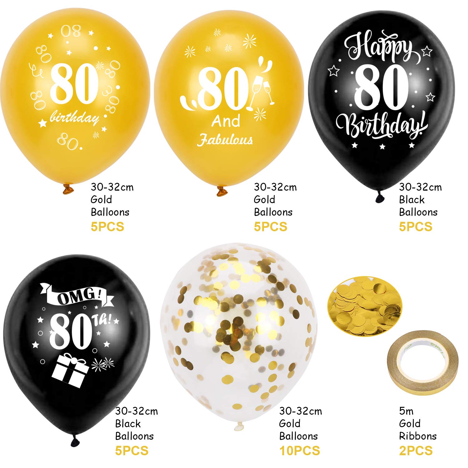 howaf-80-geburtstag-luftballons-schwarz-gold-30-st-ck image 3