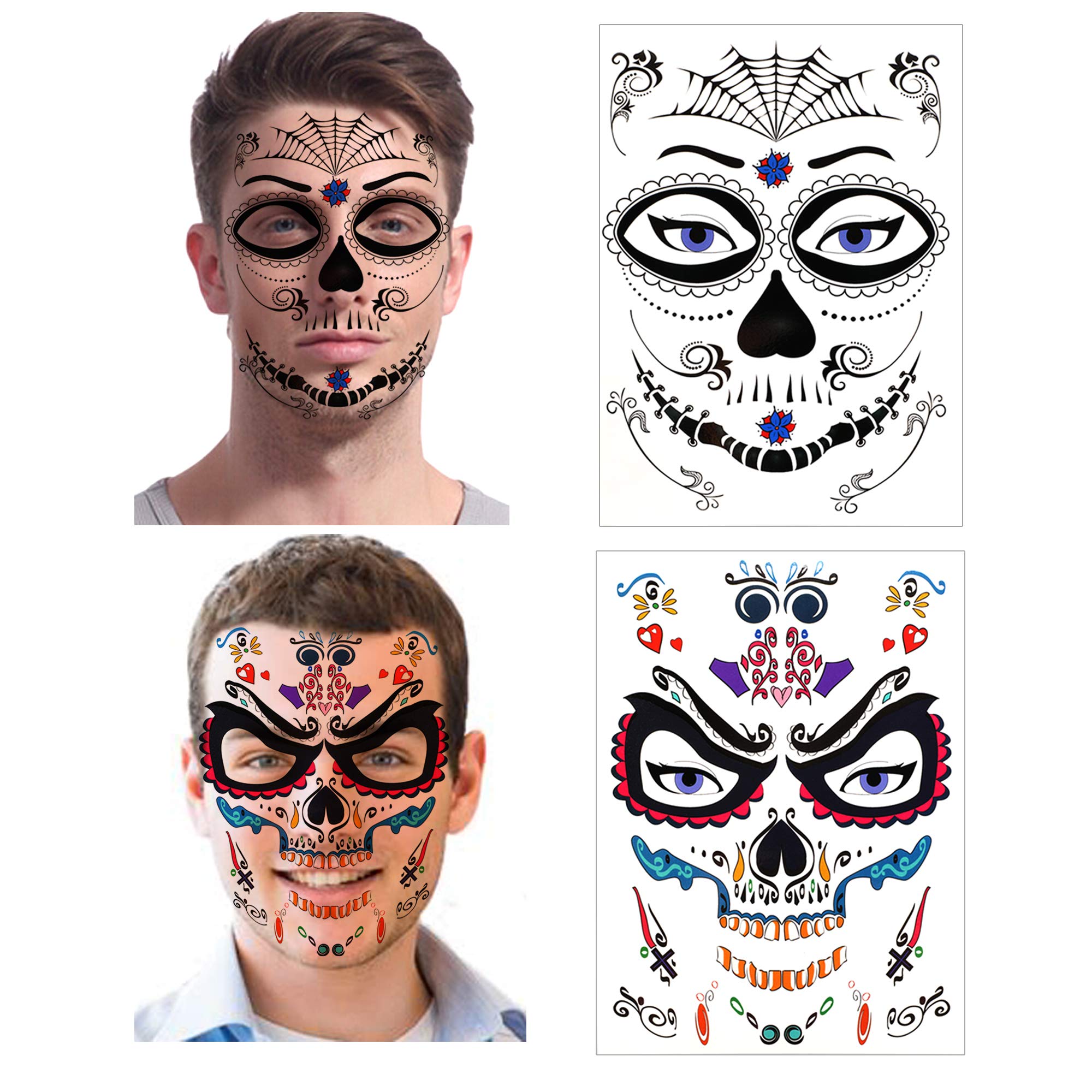 howaf-temporary-tattoos-halloween-gesicht-tag-der-toten-8-bl-tter image 3