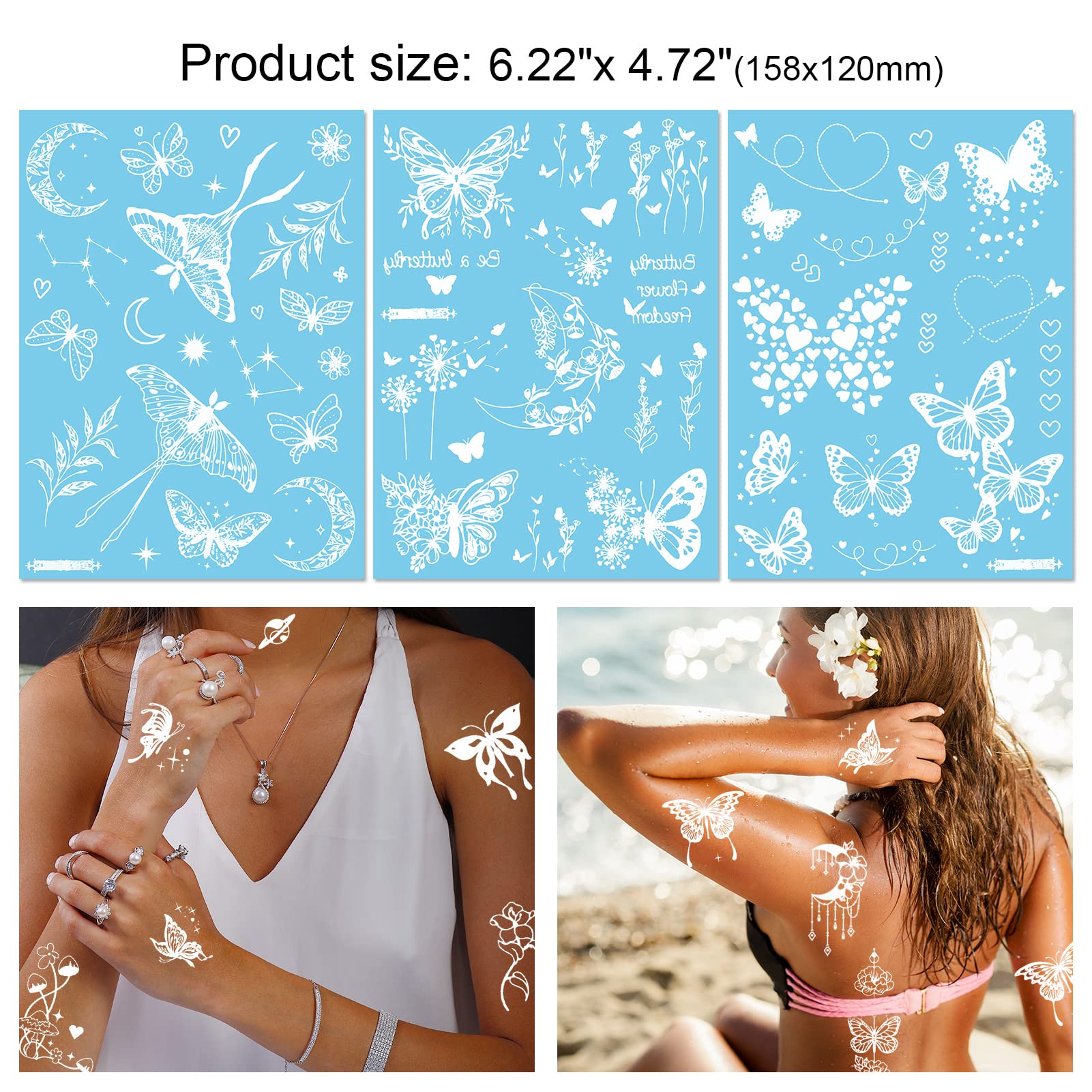 howaf-temporary-tattoos-wei-schmetterling-9-blatt image 3