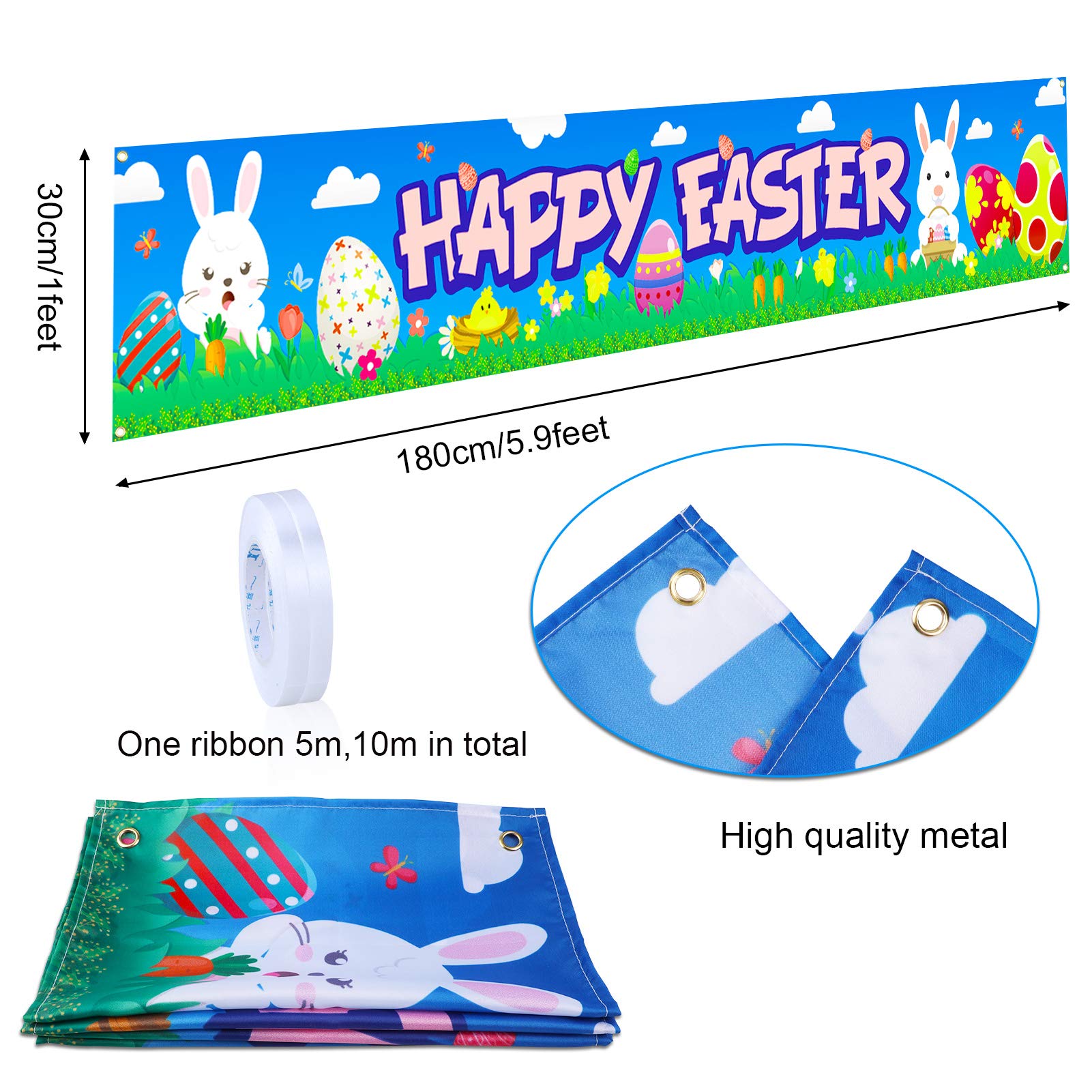 howaf-frohe-ostern-banner-stoff-180x30cm-hase-osterei image 2