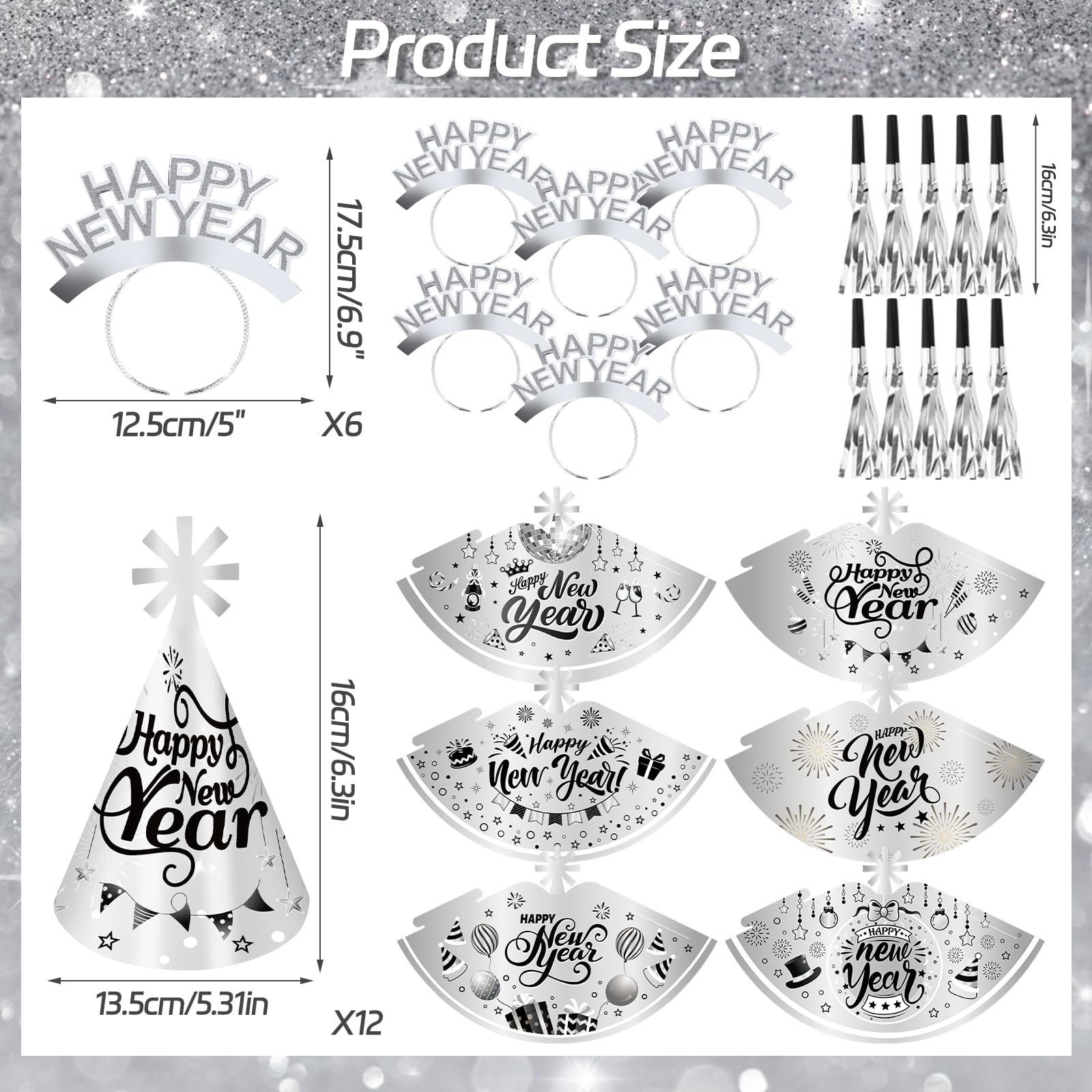 howaf-silvester-deko-2027-silber-party-set-48-teile image 2