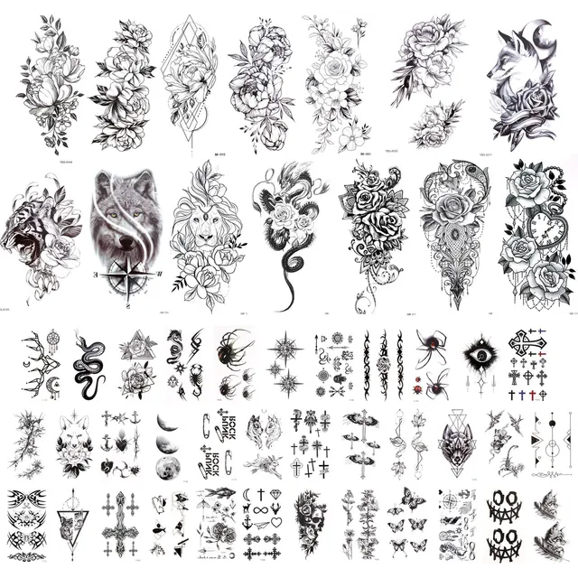 howaf-temporary-tattoos-schwarz-rose-blume-50-blatt-wasserdicht image 1