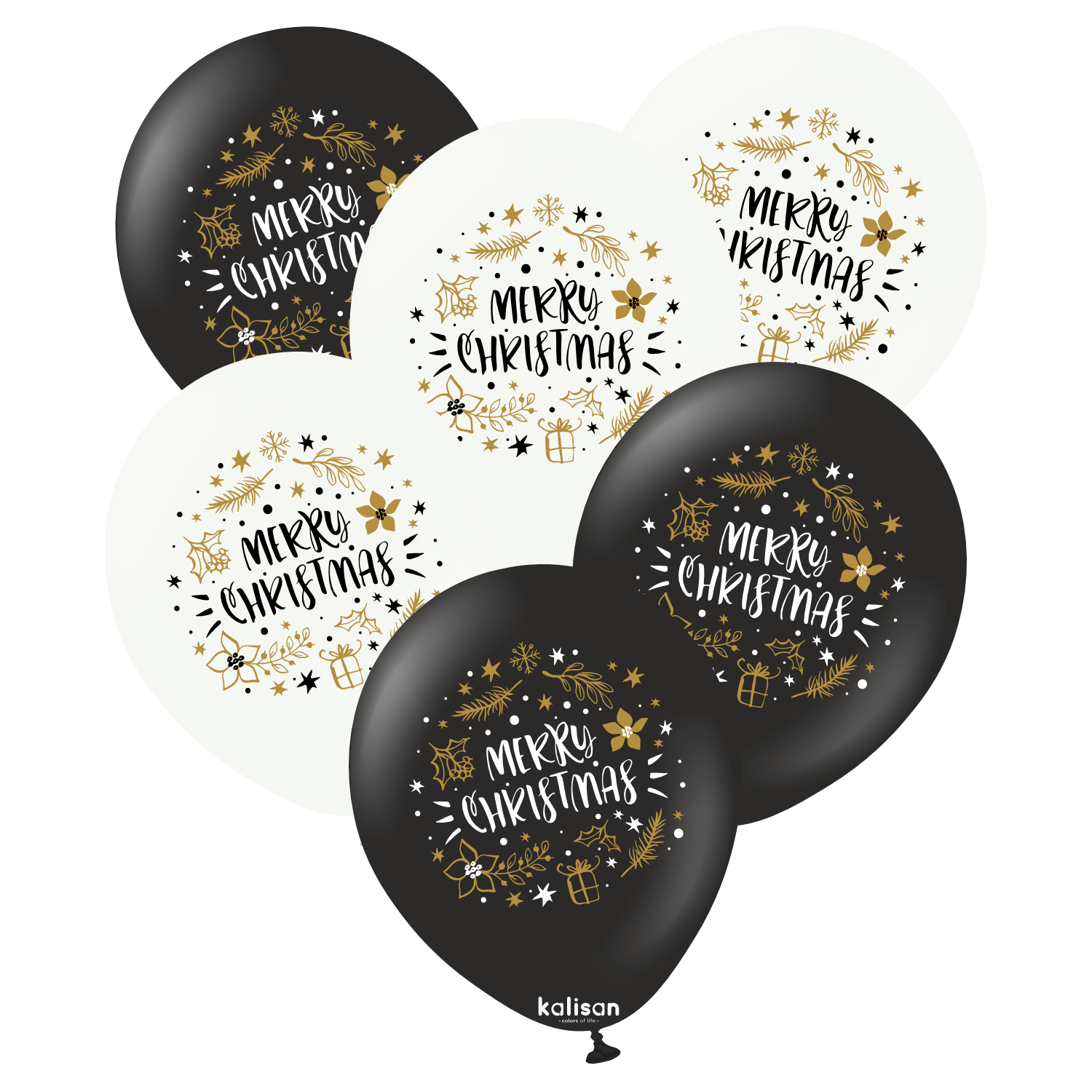 kalisan-merry-christmas-luftballons-wei-schwarz-gold-12-zoll-25-st-ck image 1