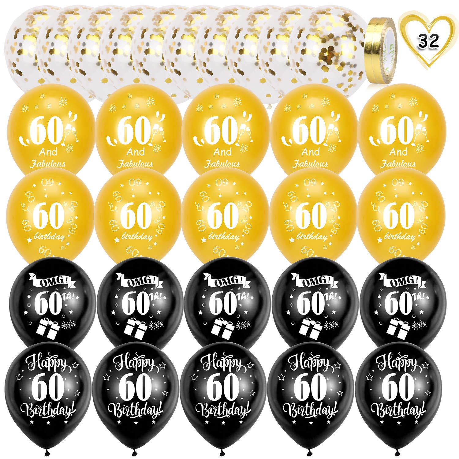 howaf-60-geburtstag-ballons-schwarz-gold-30-st-ck-latex-12-zoll image 2