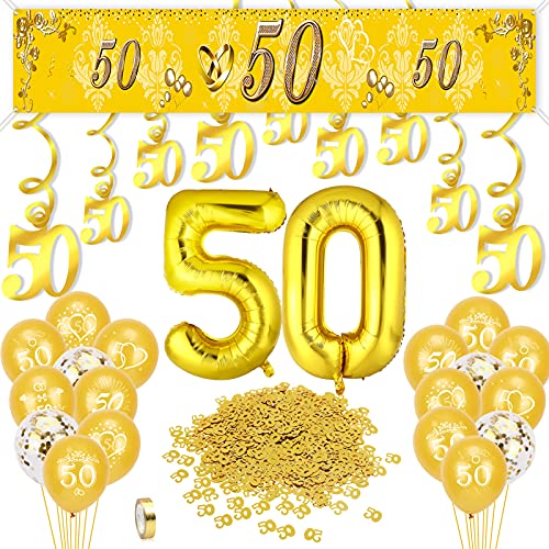 howaf-goldene-hochzeit-deko-set-gold-zahl-50-ballons-banner-konfetti image 8