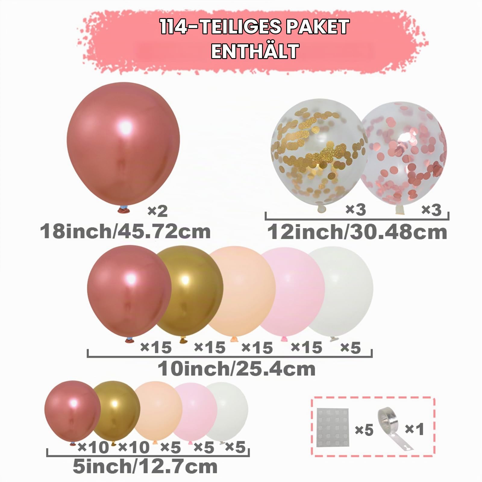 qifu-ballon-girlande-rosa-114-teilig-ballonbogen-rosegold image 2