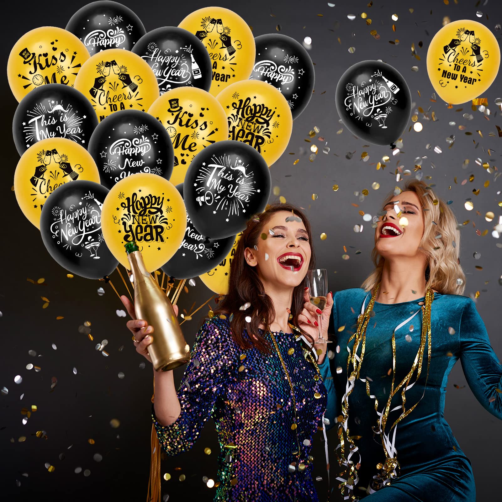 howaf-silvester-deko-2027-ballons-set-schwarz-gold-42-teilig image 5