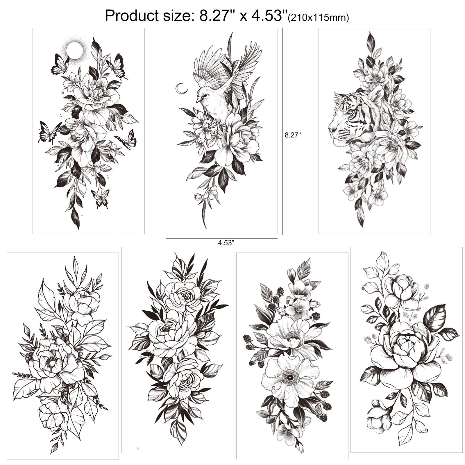 howaf-tempor-re-tattoos-schwarze-rose-15-bl-tter-wasserdicht image 2