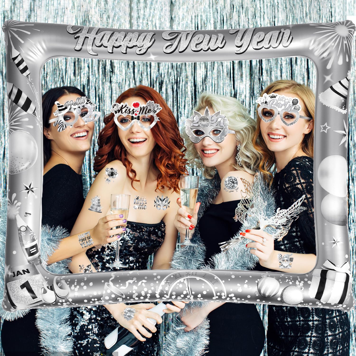howaf-silvester-deko-set-fotorahmen-brillen-tattoos-silber image 7