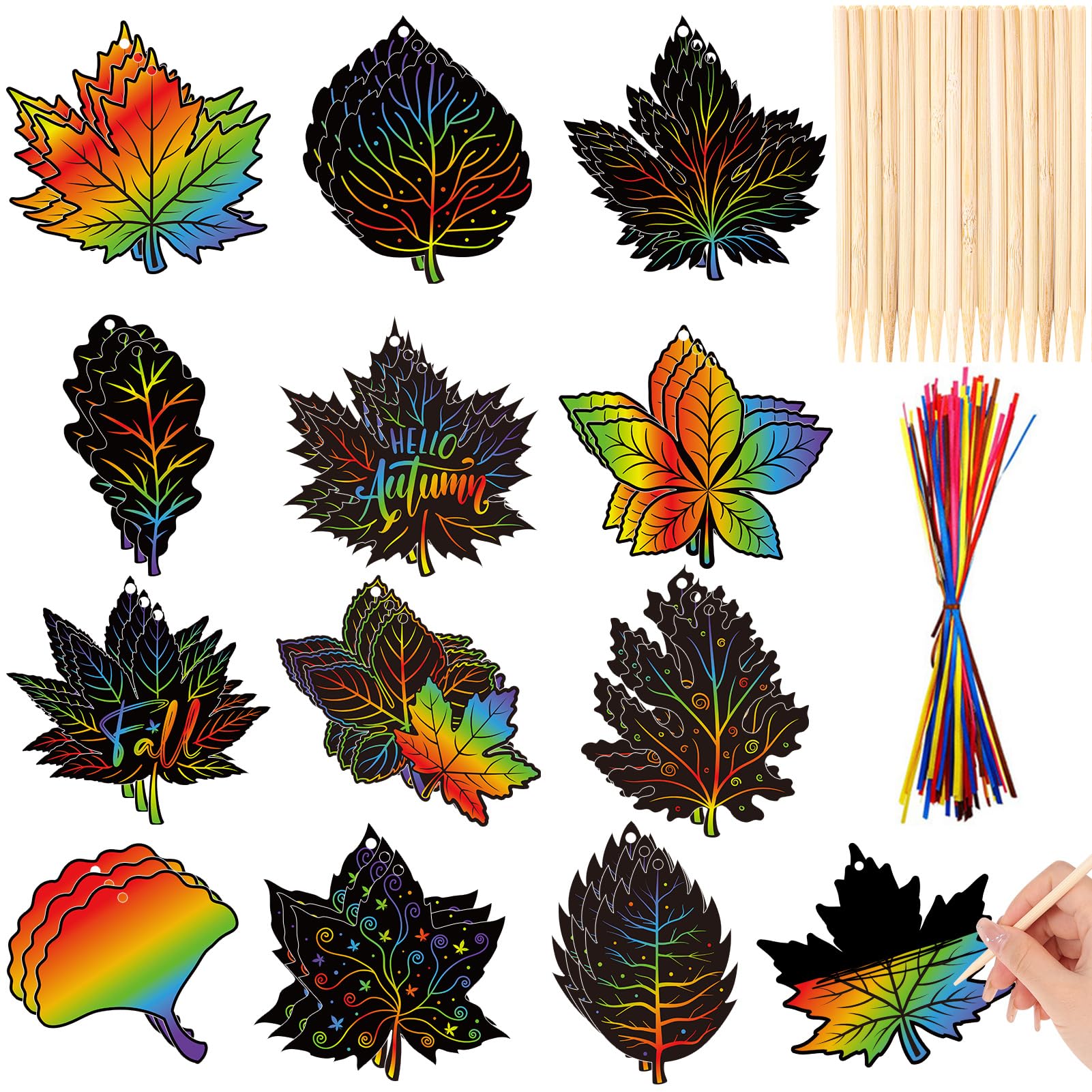 howaf-herbst-kratzbilder-36tlg-kratzpapier-bl-tter-mit-stiften image 1