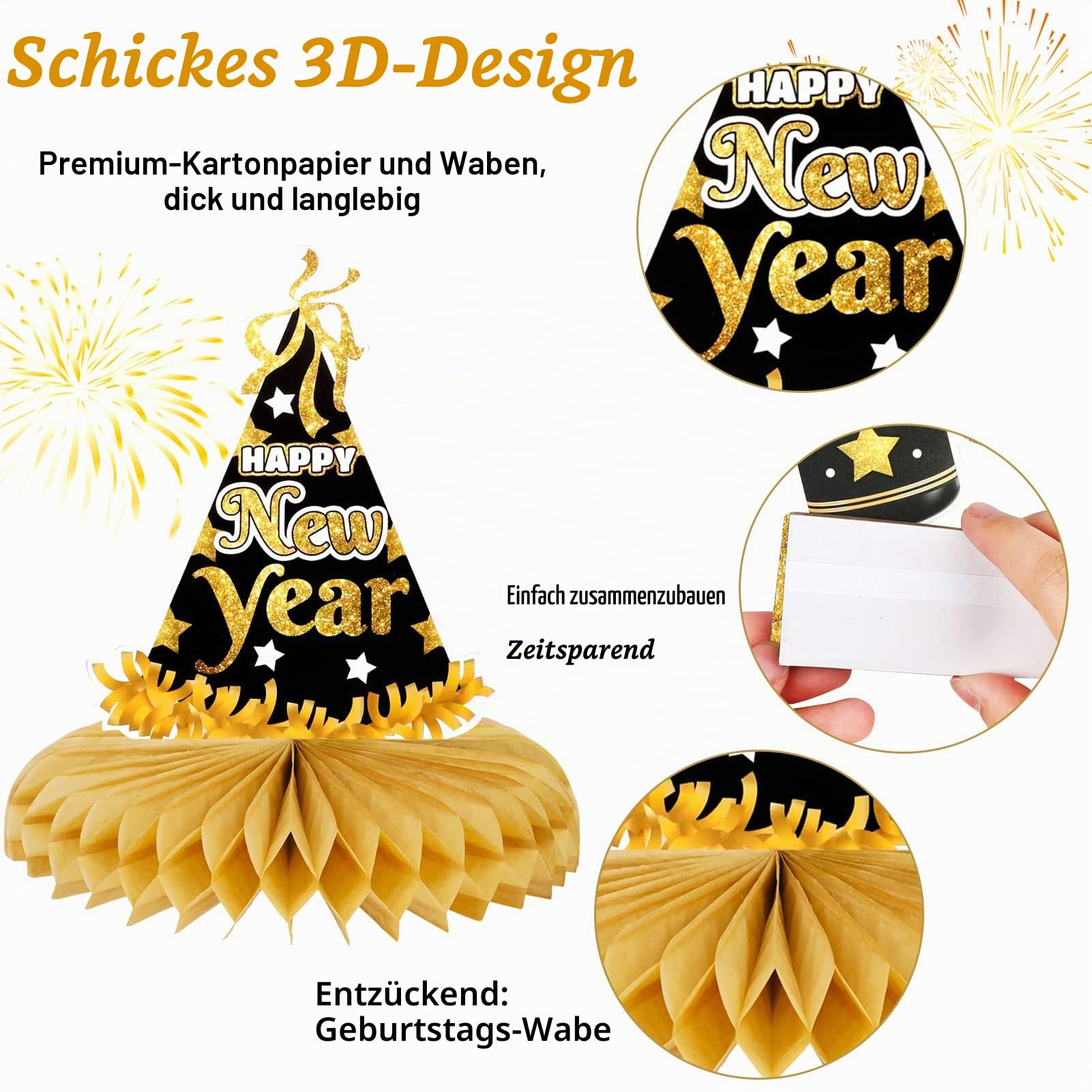 howaf-silvester-deko-2027-bienenwabe-tischdeko-schwarz-gold-9-stk image 4