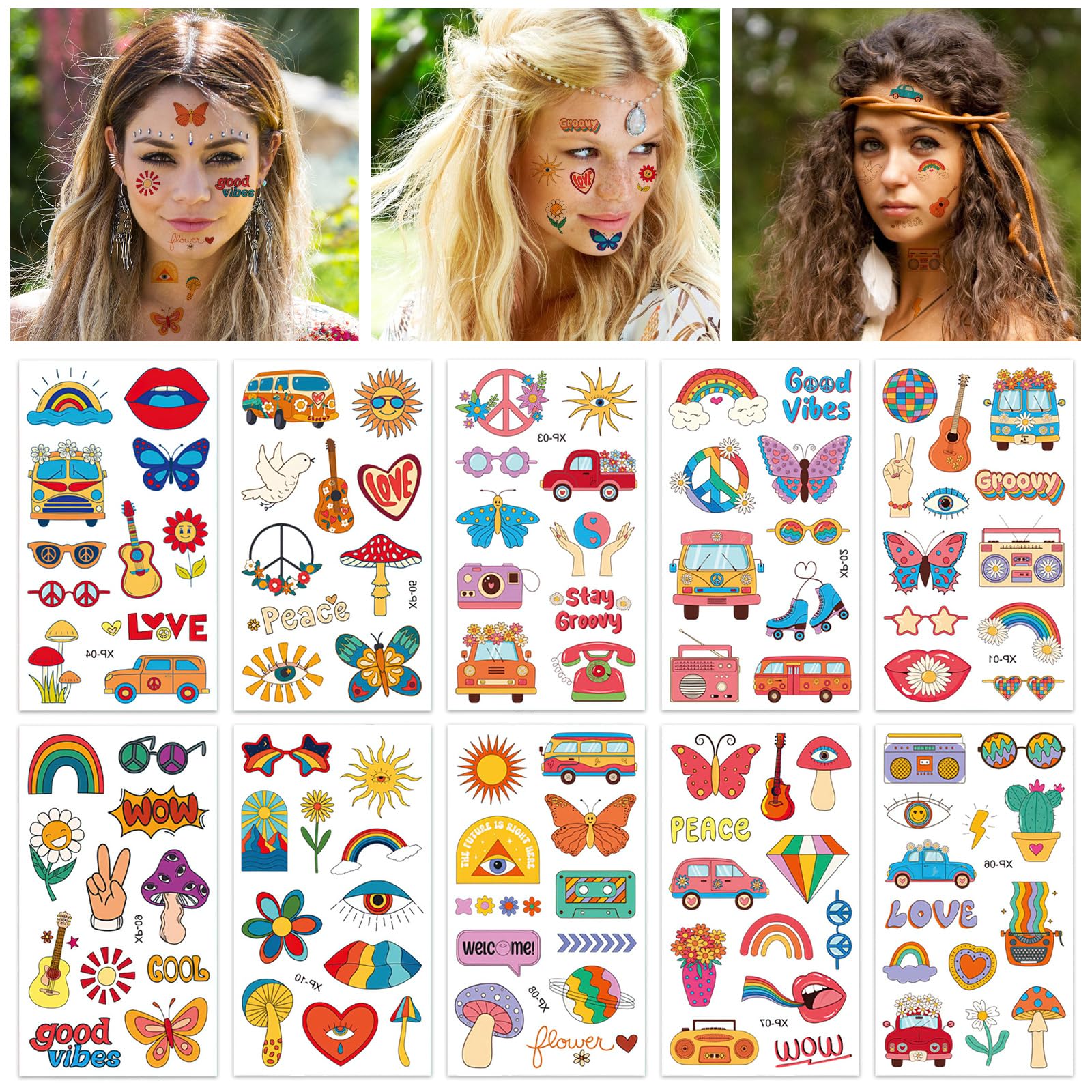 howaf-hippie-tattoos-tempor-r-flower-power-10-bl-tter-set image 1