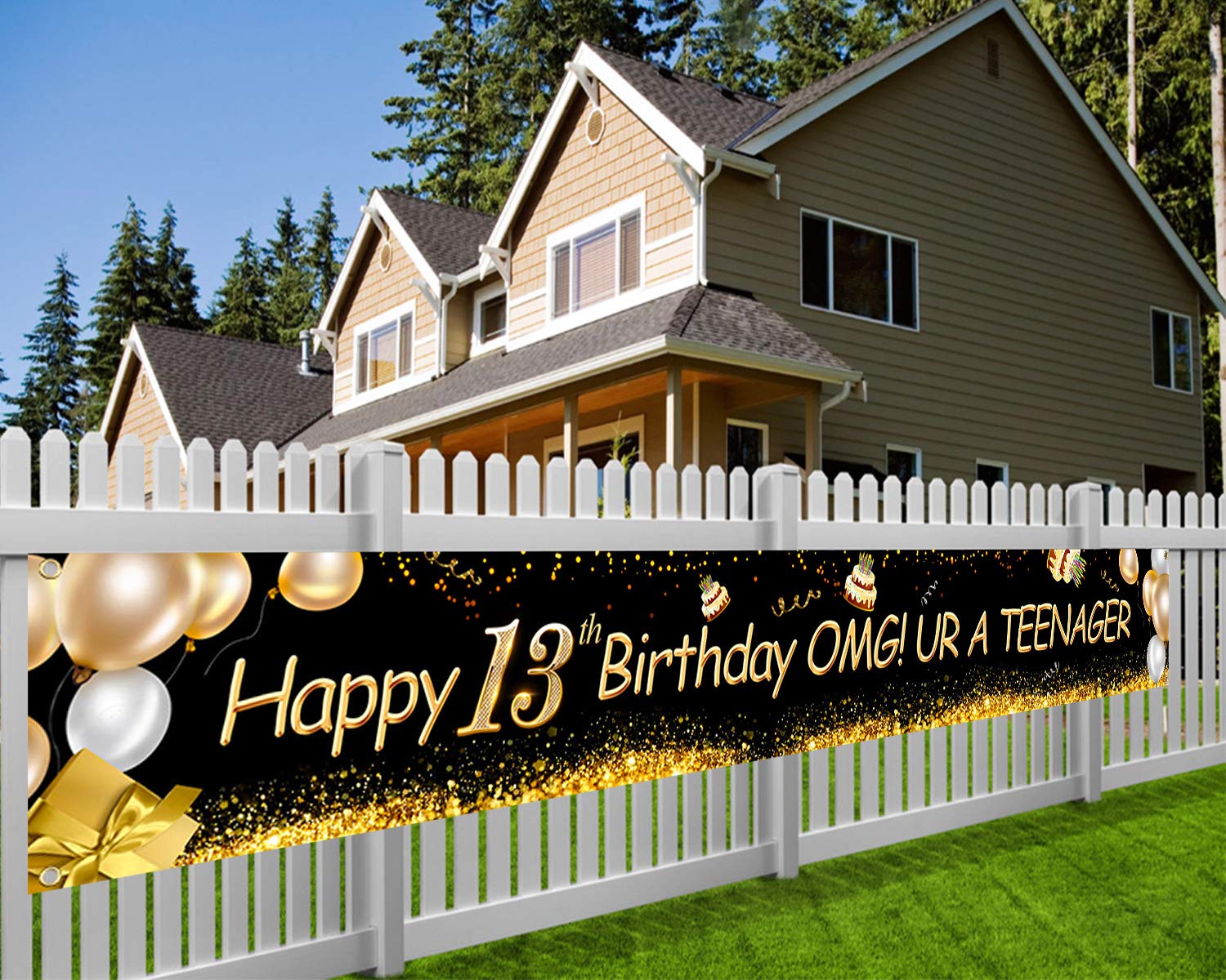 howaf-13-geburtstag-banner-stoff-schwarz-gold-274-cm image 1