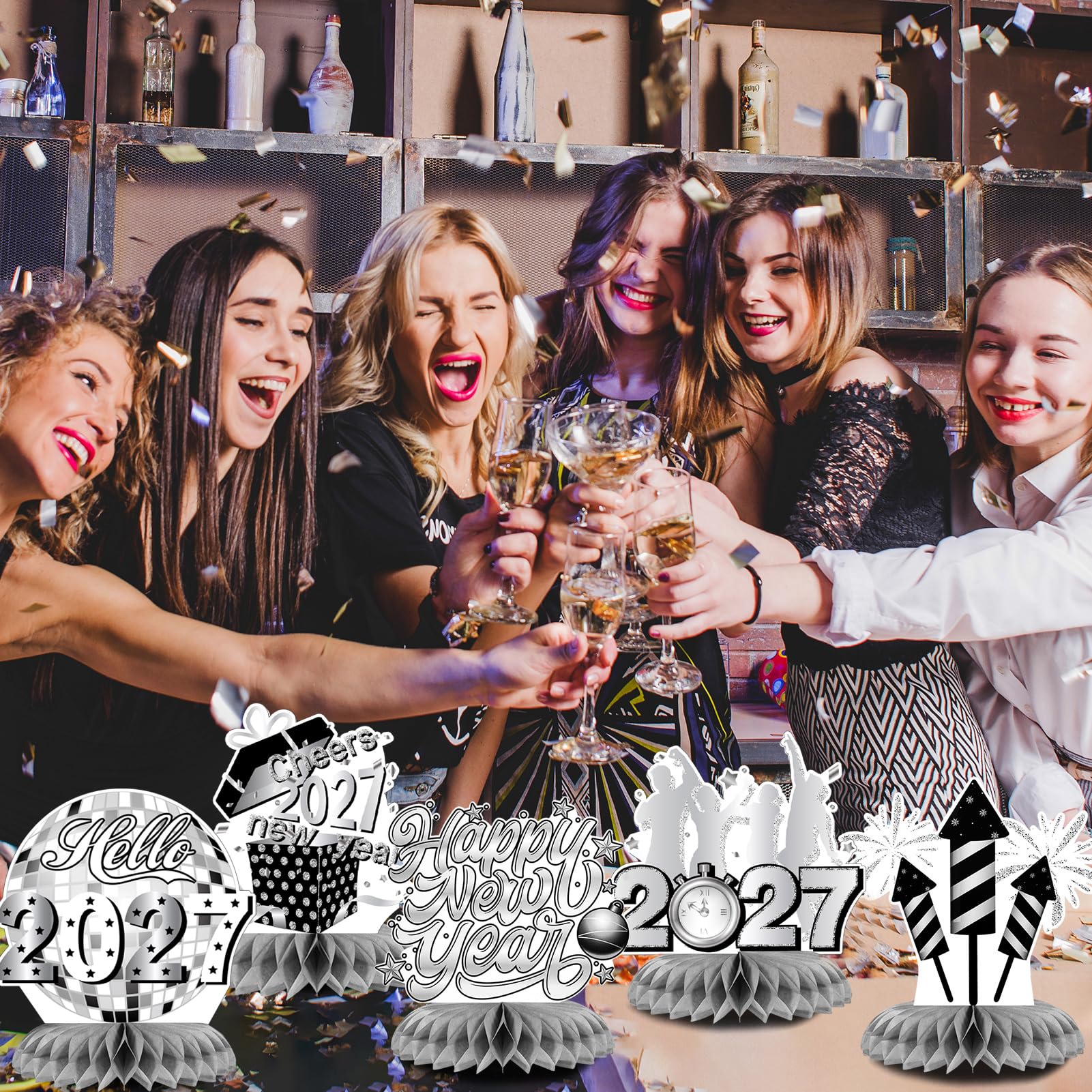 howaf-silvester-deko-2027-tischdeko-silber-9-teilig-waben image 7