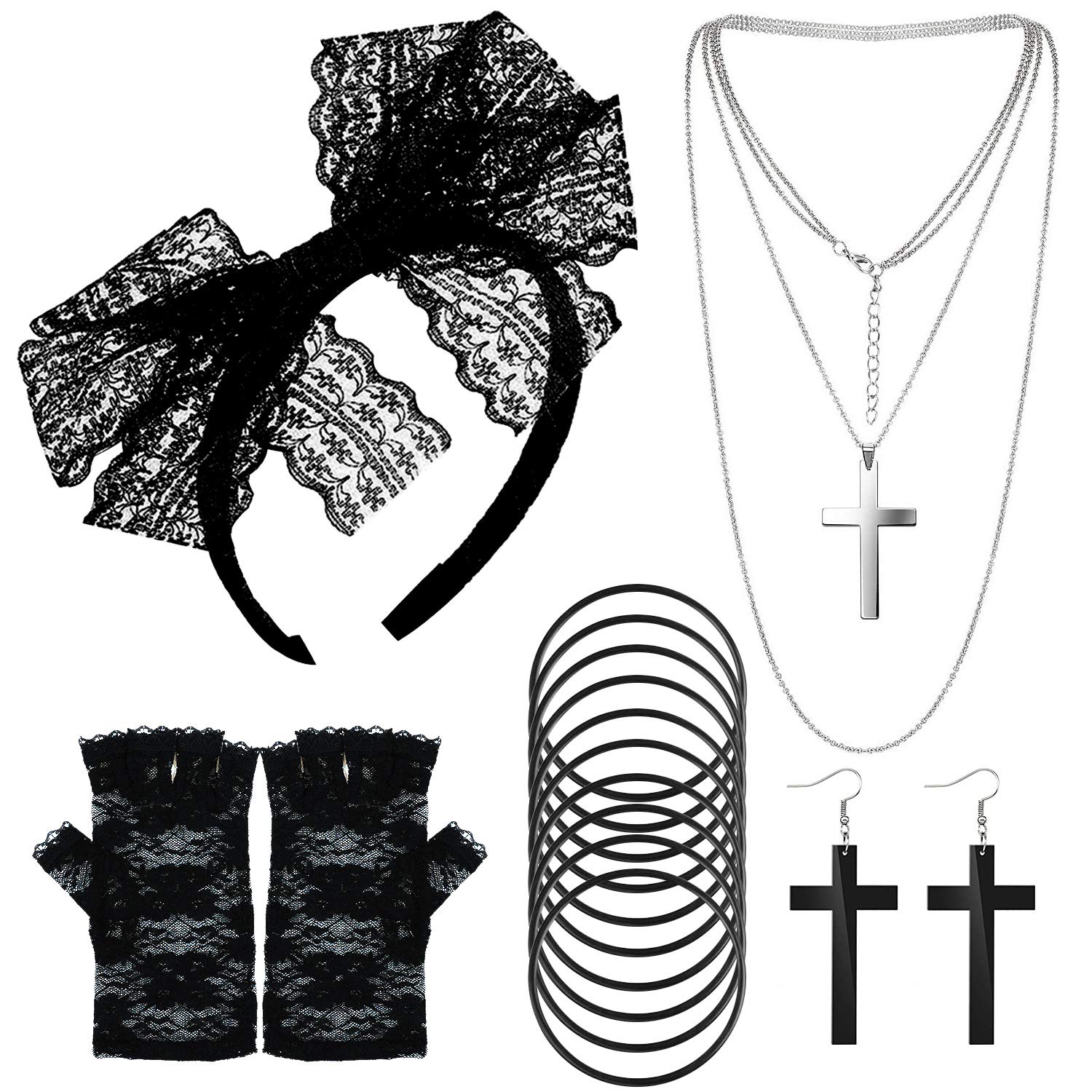 howaf-80er-jahre-kost-m-set-damen-schwarz-accessoires-spitzen image 1