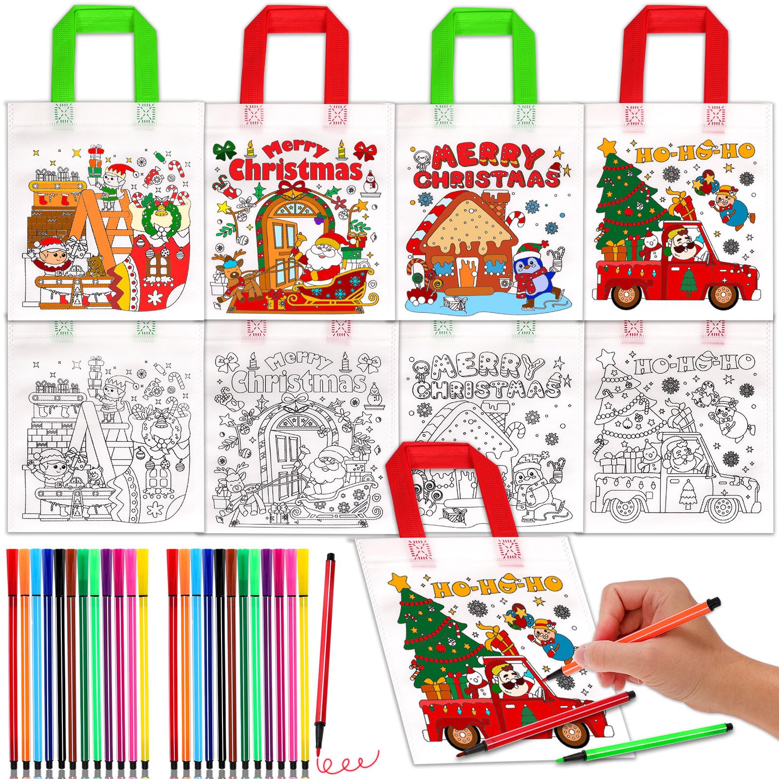 howaf-stoffbeutel-weihnachten-zum-bemalen-12er-set-mit-buntstiften image 1