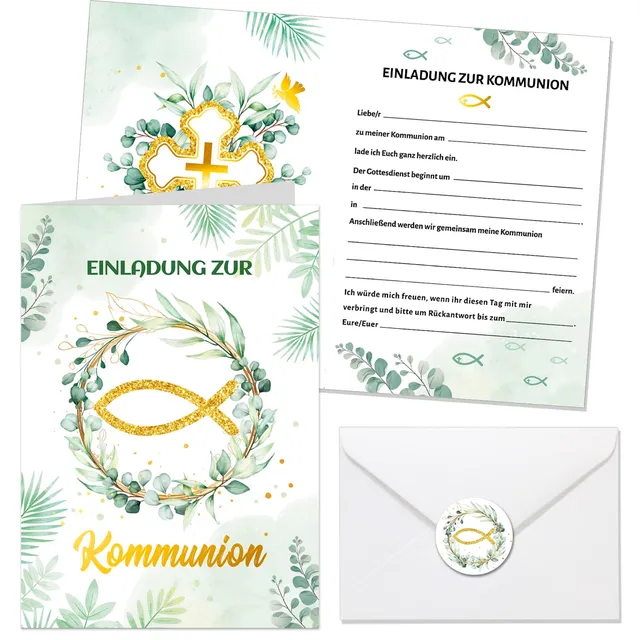 howaf-kommunion-einladungskarten-eucalyptus-12er-set-klappkarten image 1