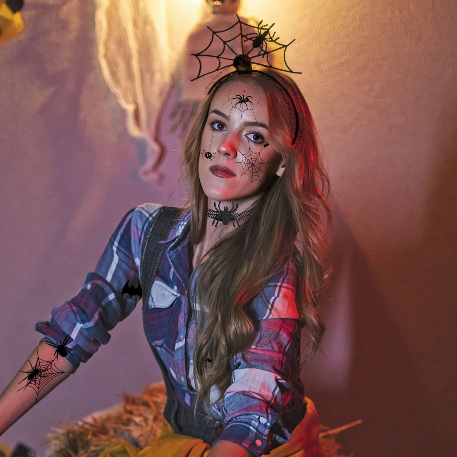 howaf-temporary-tattoos-spinnen-a-kost-mset-haarreif-halloween image 7