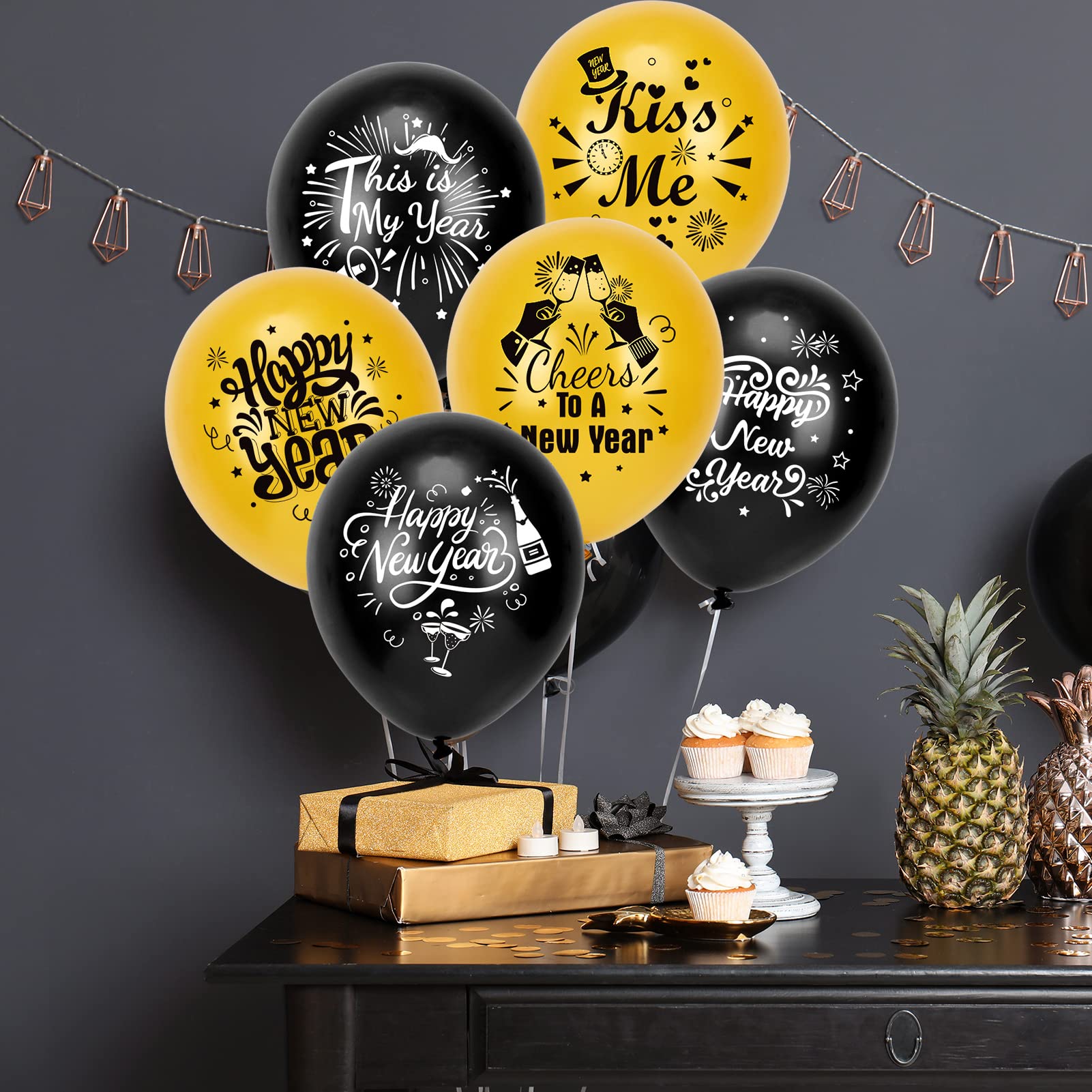 howaf-silvester-deko-2027-ballons-set-schwarz-gold-42-teilig image 7