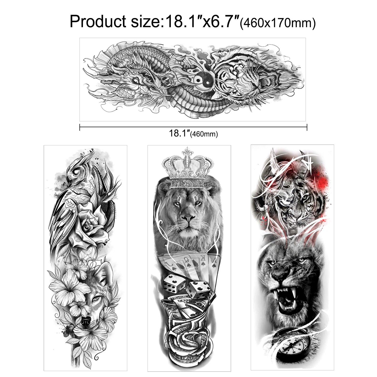 howaf-full-arm-tattoos-tempor-r-wolf-l-we-8-bl-tter-wasserdicht image 3