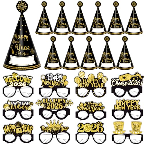 howaf-silvester-deko-2027-24tlg-partyh-te-brillen-schwarz-gold image 8