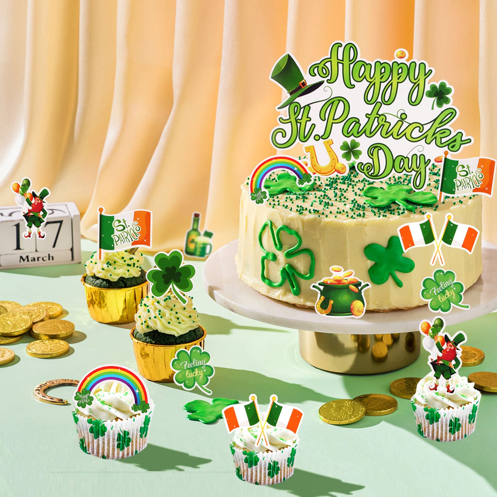 howaf-st-patricks-day-tortendeko-25-st-ck-kleeblatt-cake-topper image 6