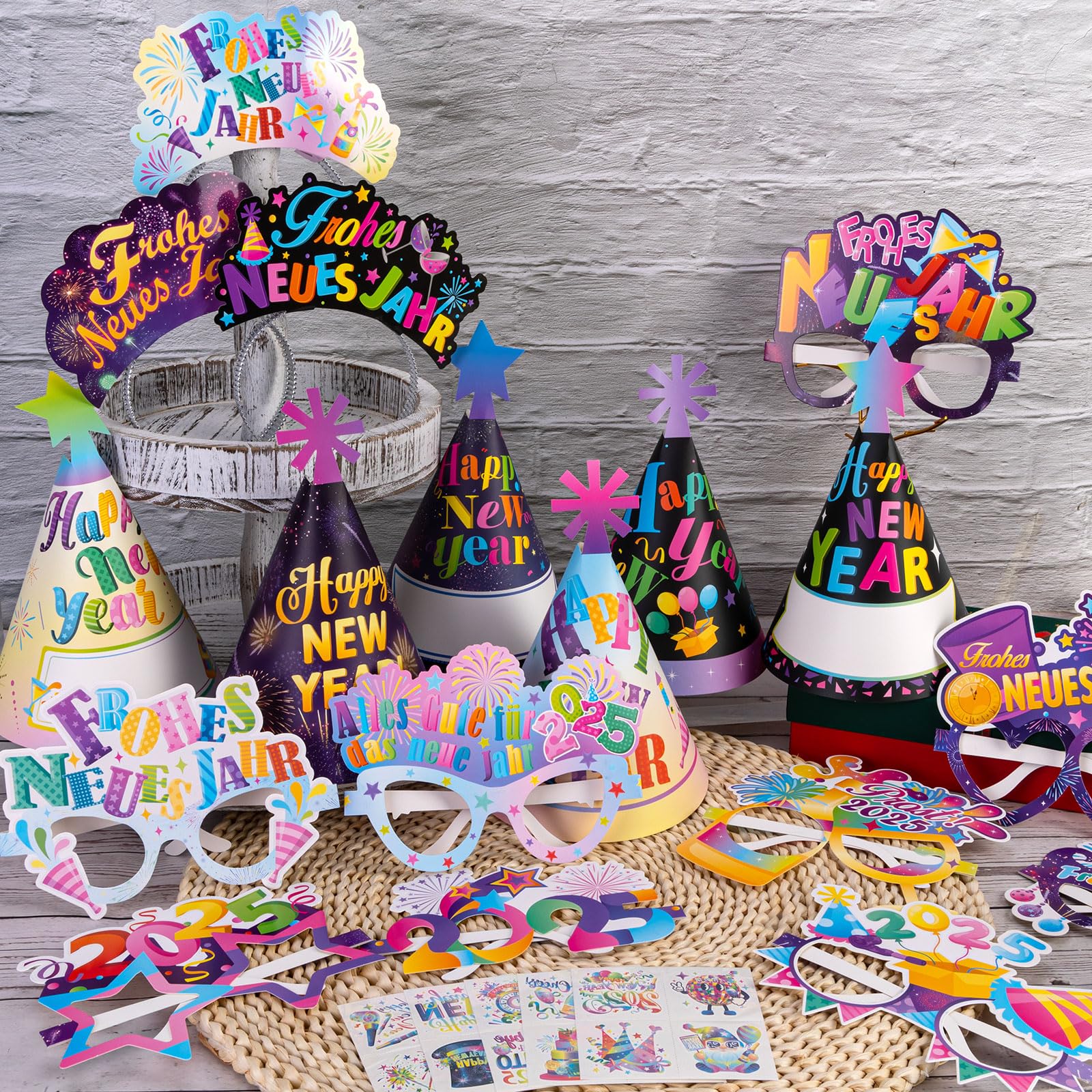 howaf-silvester-deko-set-partyh-te-brille-haarreif-tattoos image 5