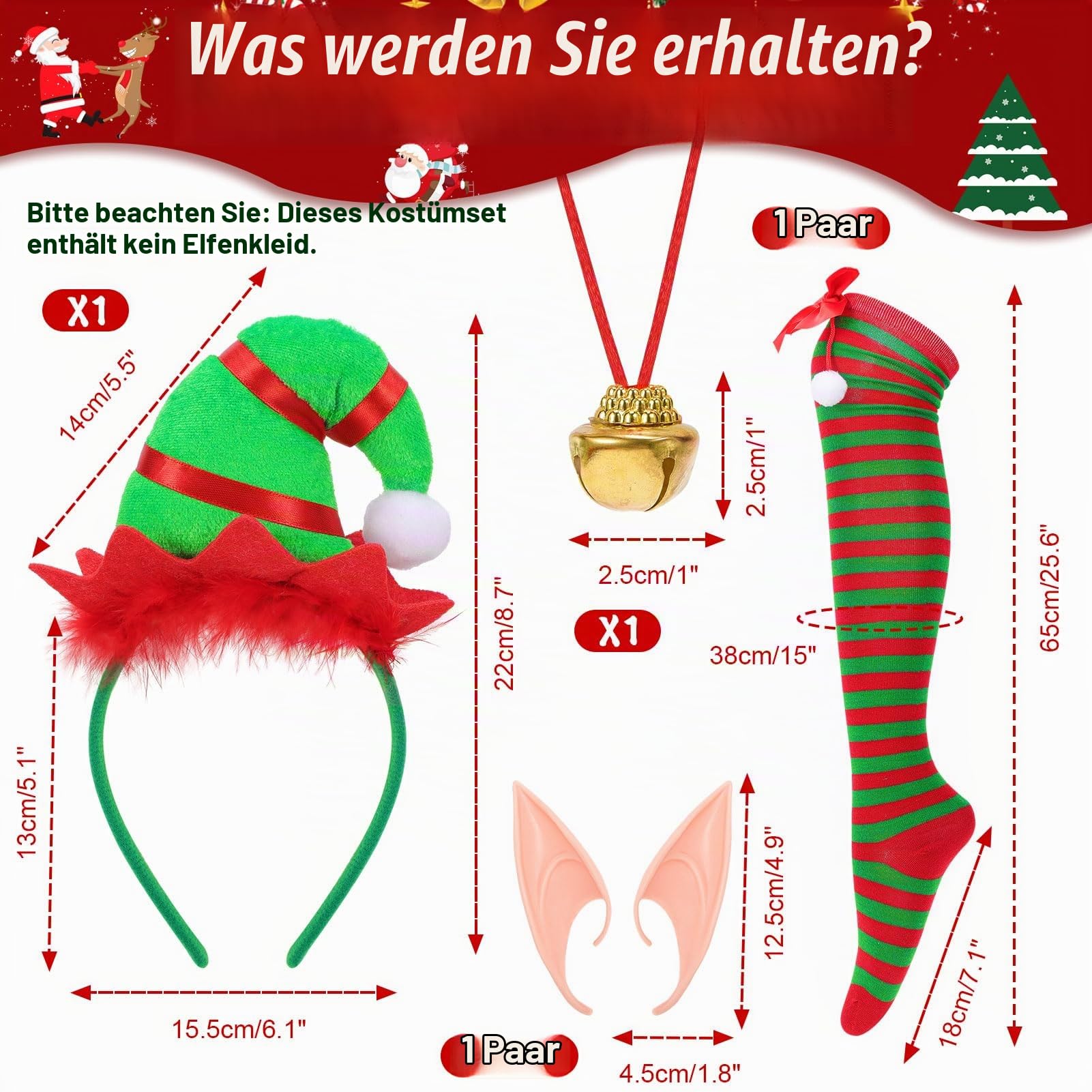 howaf-elf-kost-m-damen-set-haarreif-ohren-kette-str-mpfe image 2
