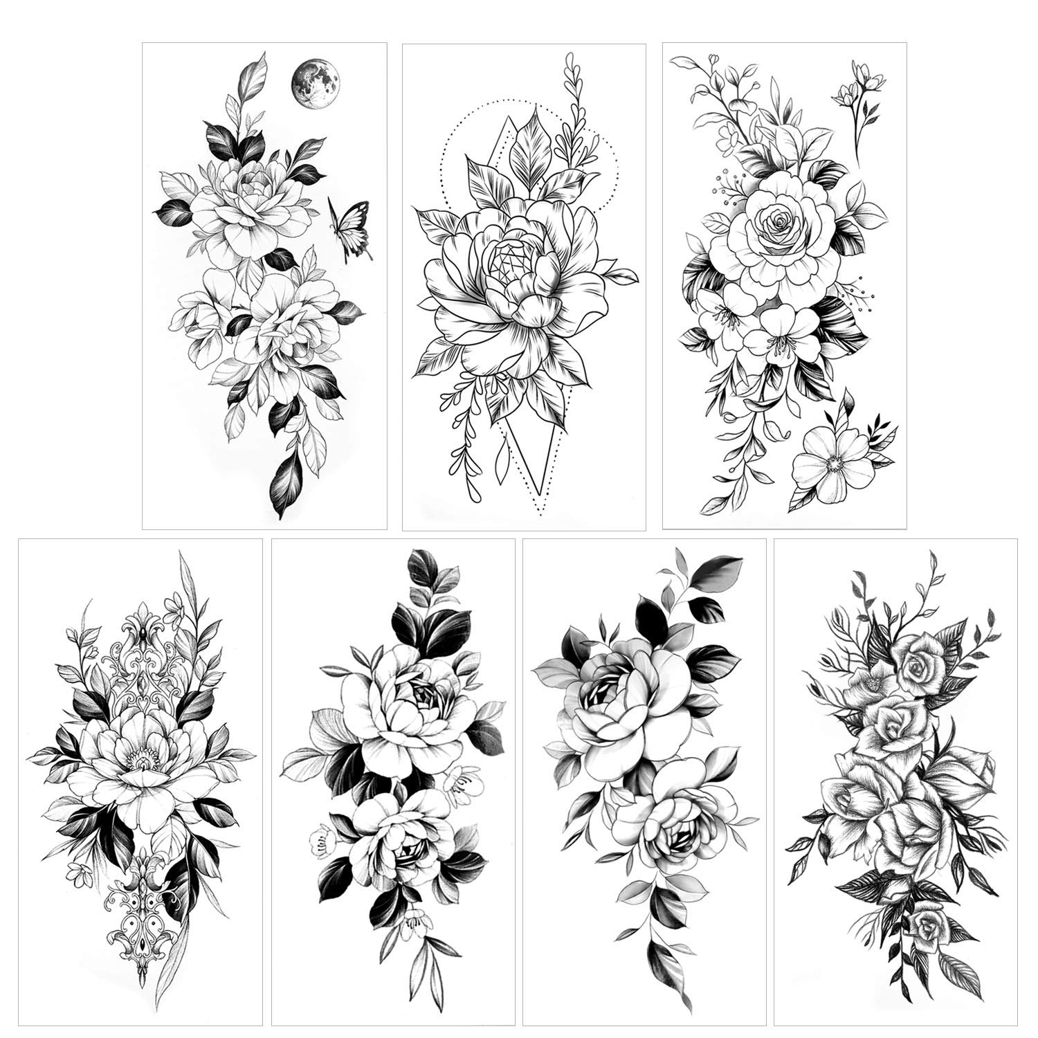 howaf-temporary-tattoos-blume-schwarz-10-bl-tter-wasserdicht image 3
