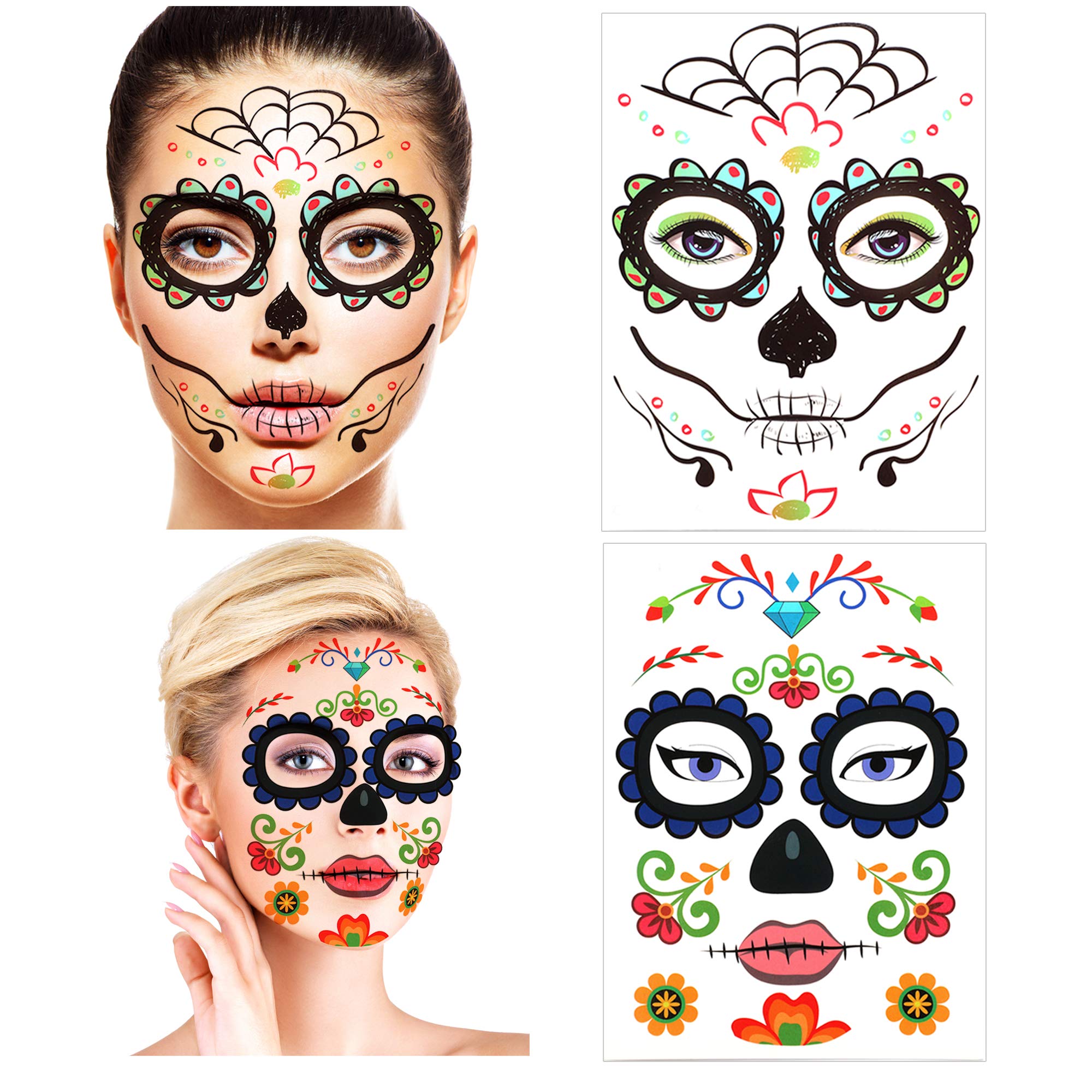 howaf-temporary-tattoos-halloween-gesicht-tag-der-toten-8-bl-tter image 4