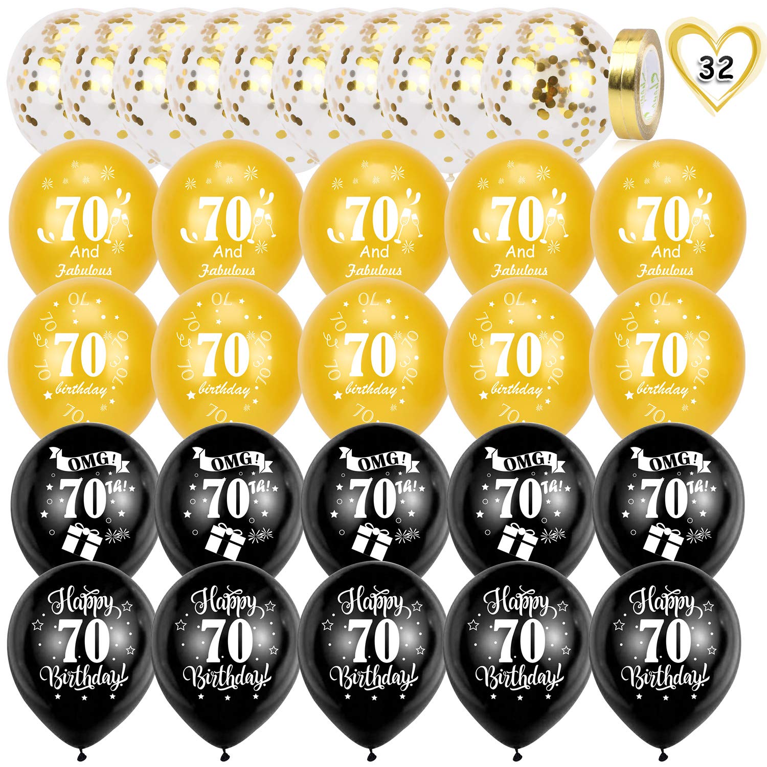 howaf-70-geburtstag-luftballons-schwarz-gold-30-st-ck-12-zoll image 2