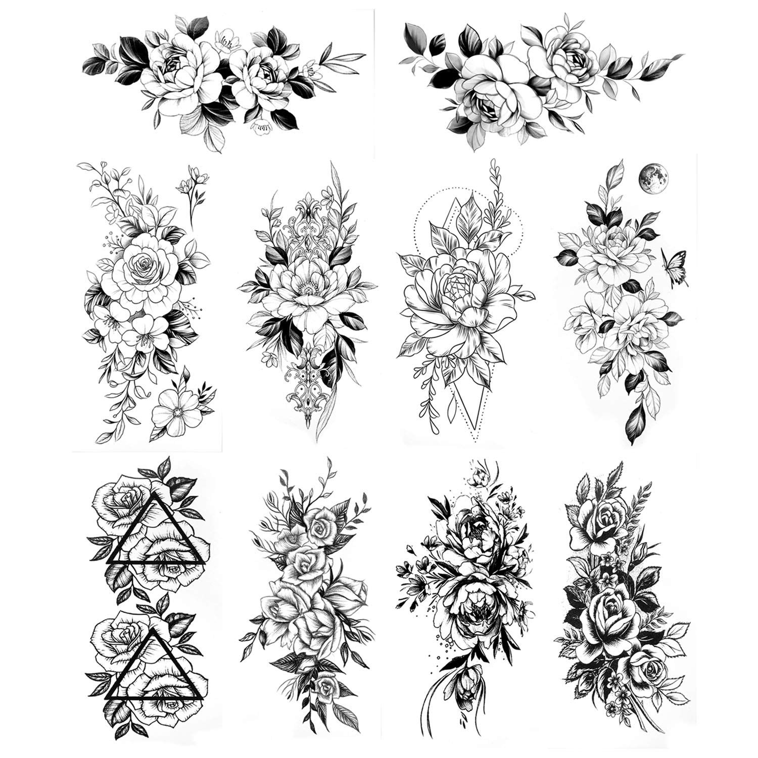 howaf-temporary-tattoos-blume-schwarz-10-bl-tter-wasserdicht image 1