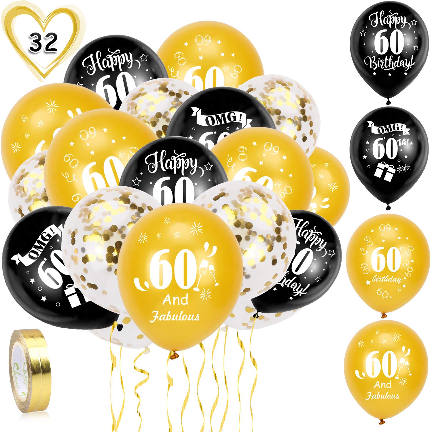 howaf-60-geburtstag-ballons-schwarz-gold-30-st-ck-latex-12-zoll image 1