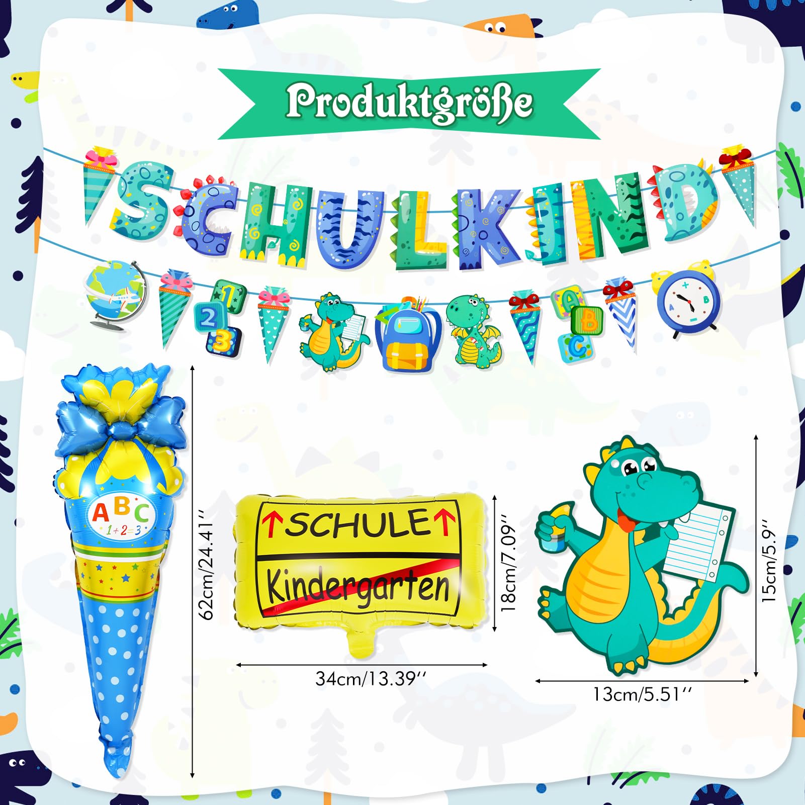 howaf-balloons-dino-einschulung-deko-2026-blau-set image 2