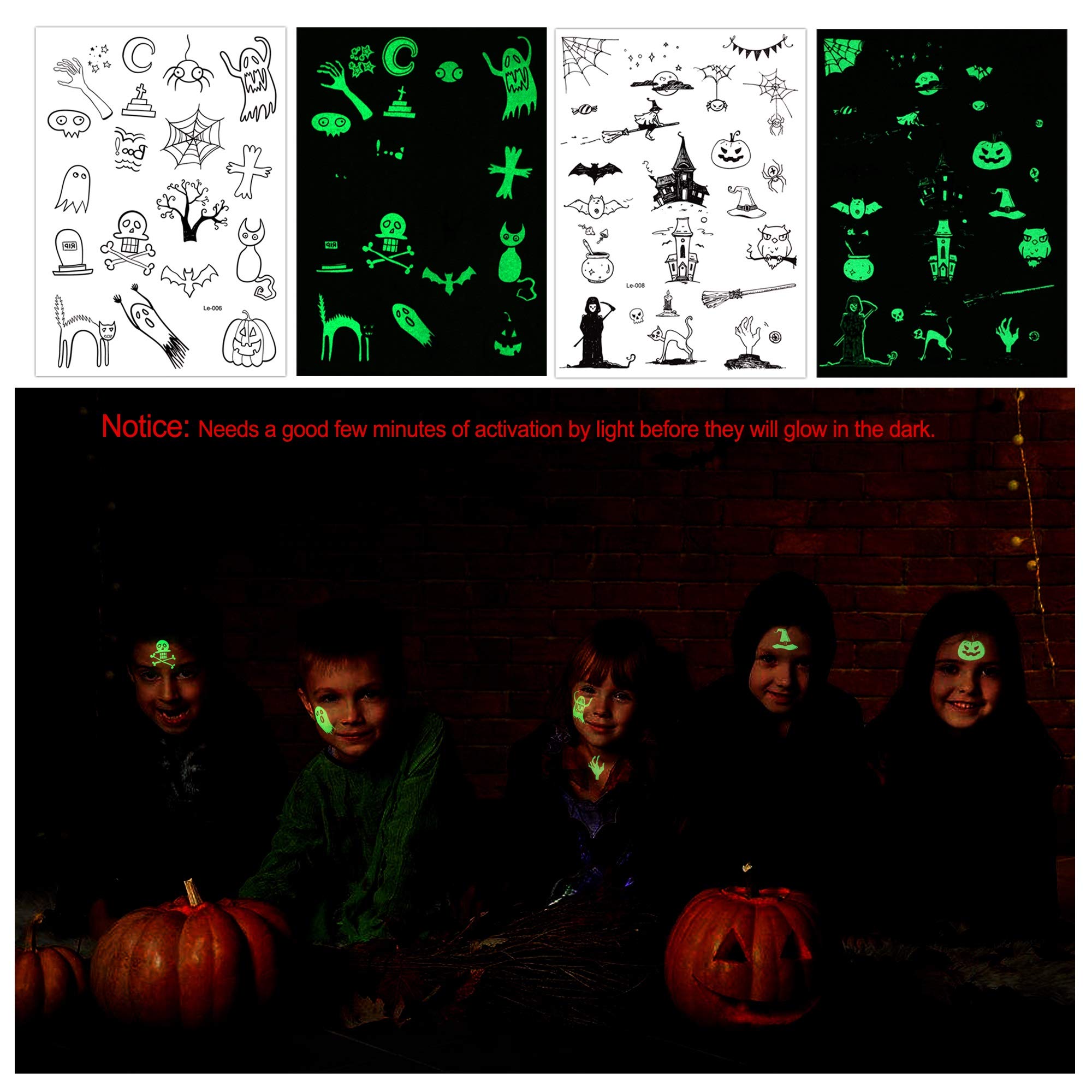 howaf-temporary-tattoos-halloween-kinder-leuchtend-150-st-ck image 6
